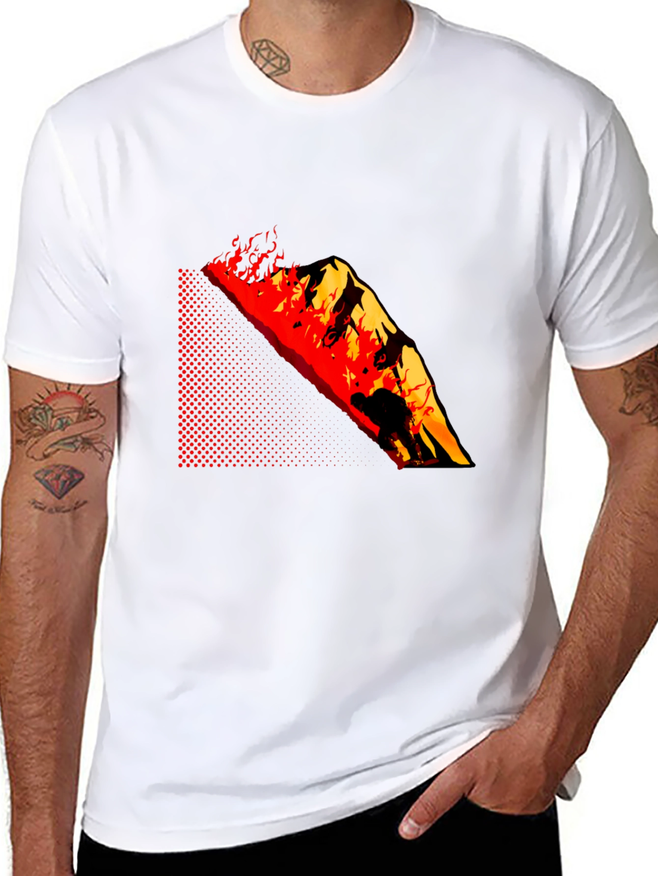 Black Burning Mountain Graphic Tee - Black Cotton Blend view 8