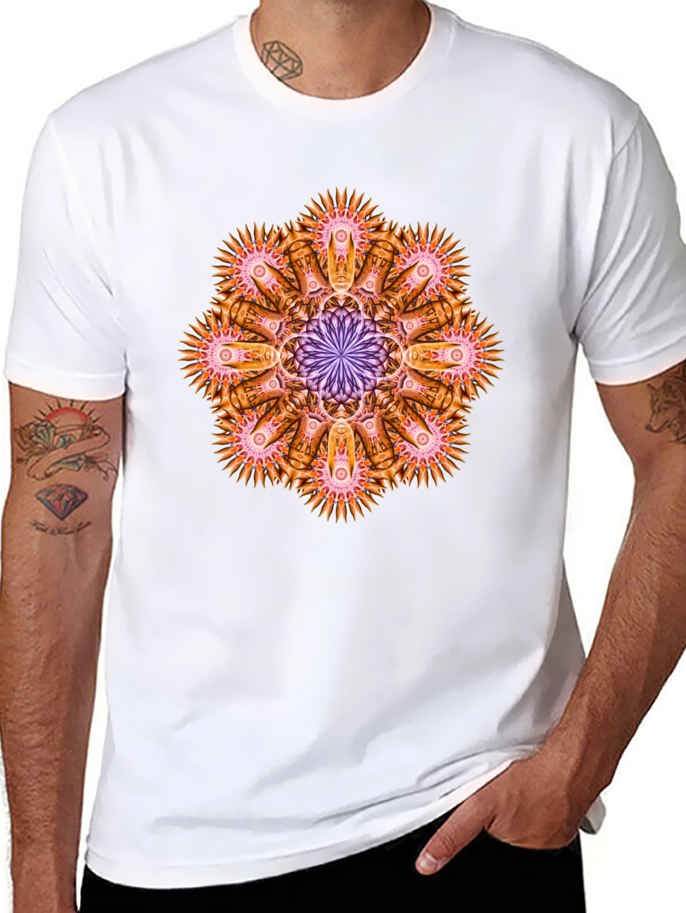 Black Abstract Mandala Graphic Tee - Black Cotton view 8