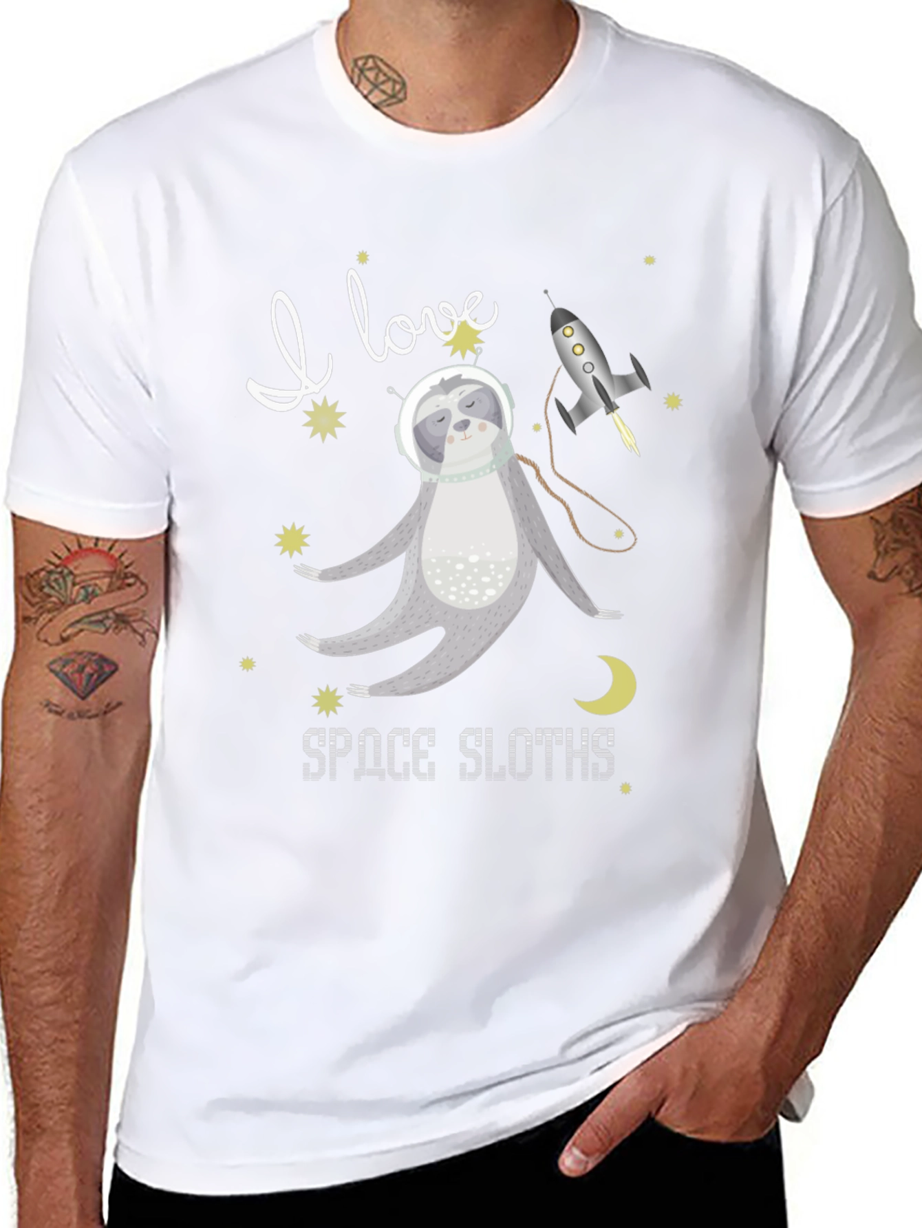 Black I Love Space Sloths Black T-Shirt view 8