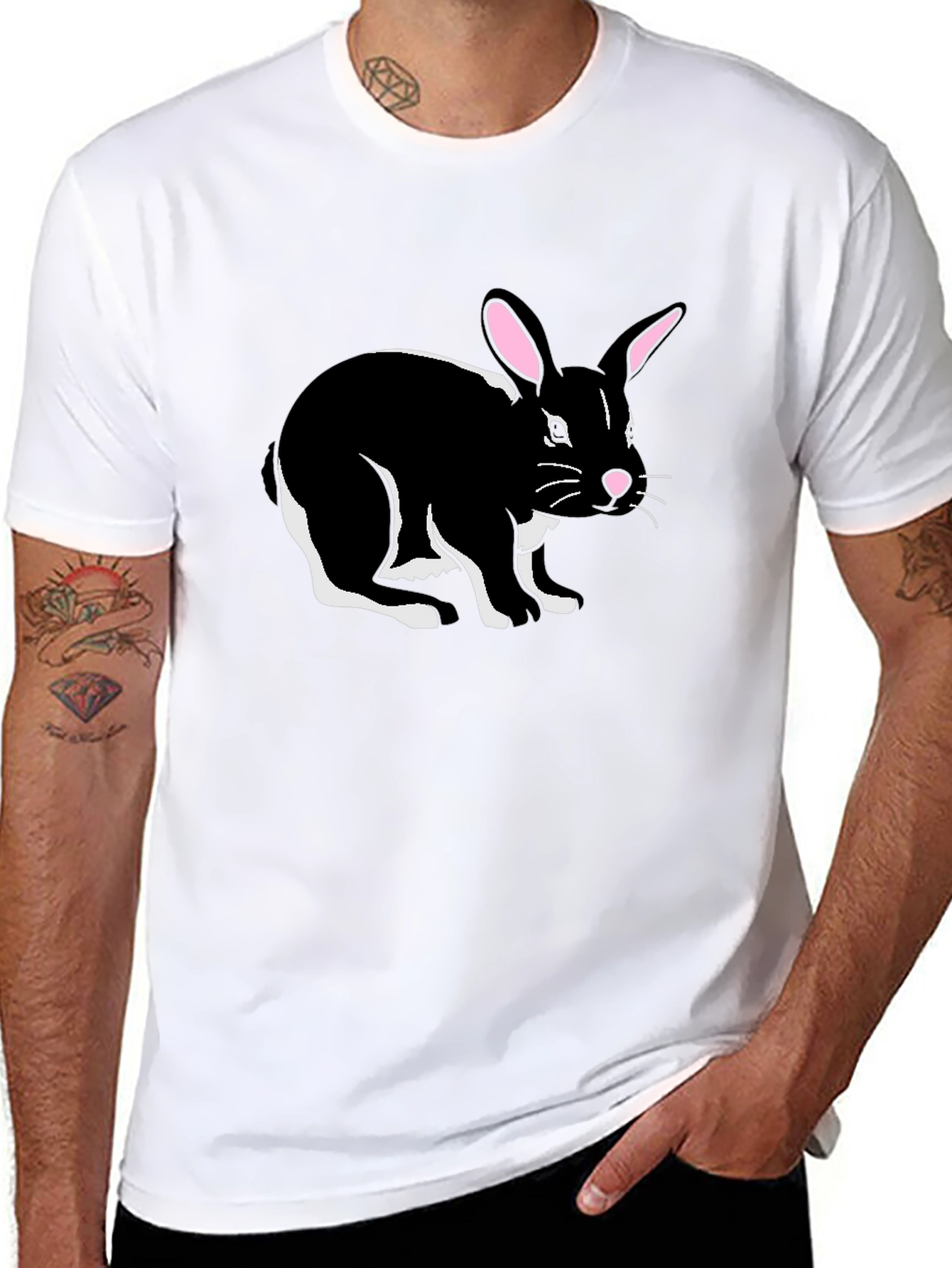 Black Black Rabbit Graphic Tee - Men's Stylish Crew Neck T-Shirt view 8