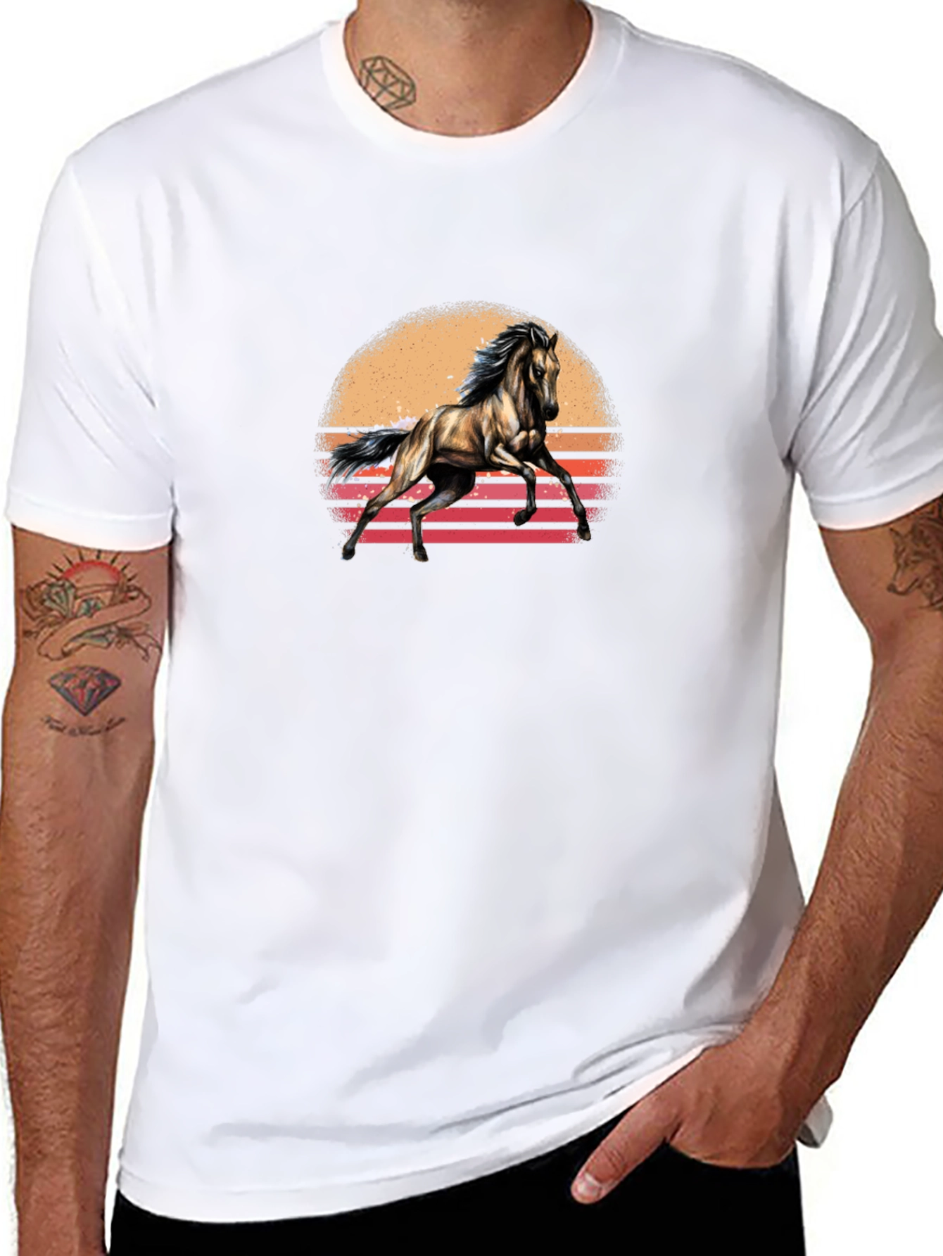 Black Horse Sunset Graphic Tee - Stylish Black T-Shirt view 8