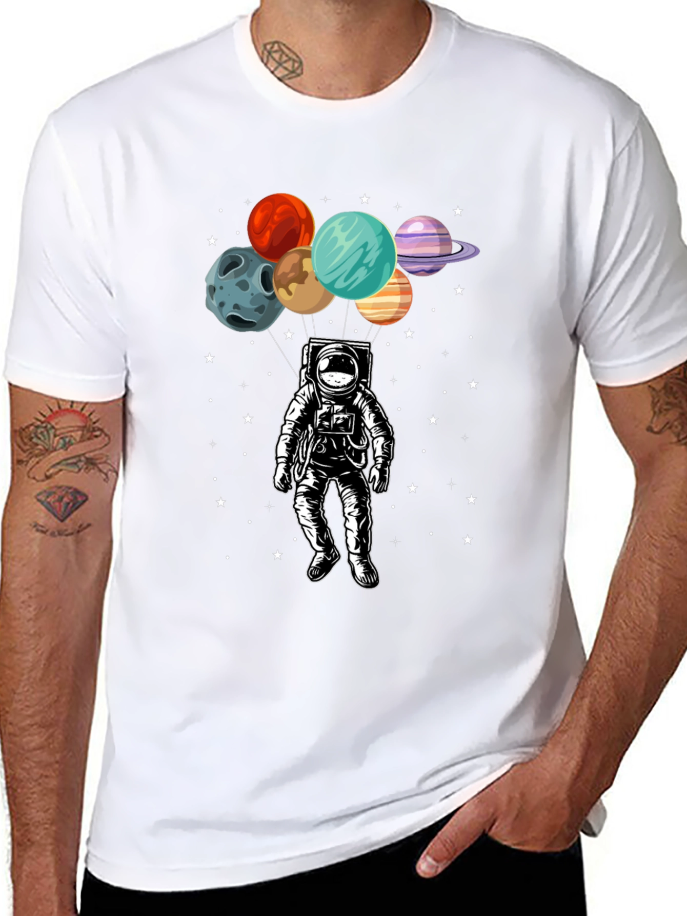 Black Astronaut Planets Graphic T-Shirt - Space Adventure view 8