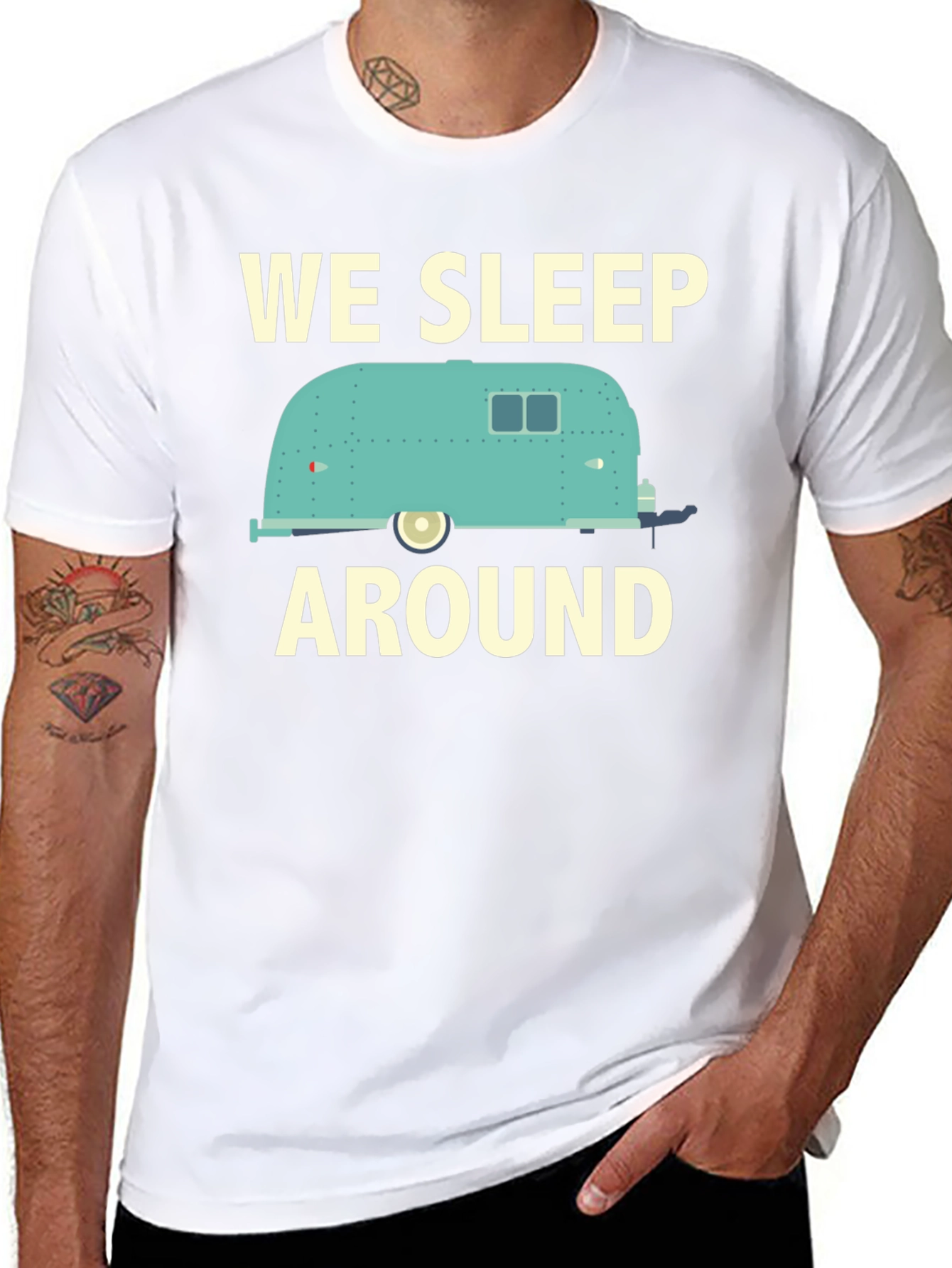 Black We Sleep Around Camper T-Shirt - Travel Adventure Tee view 8
