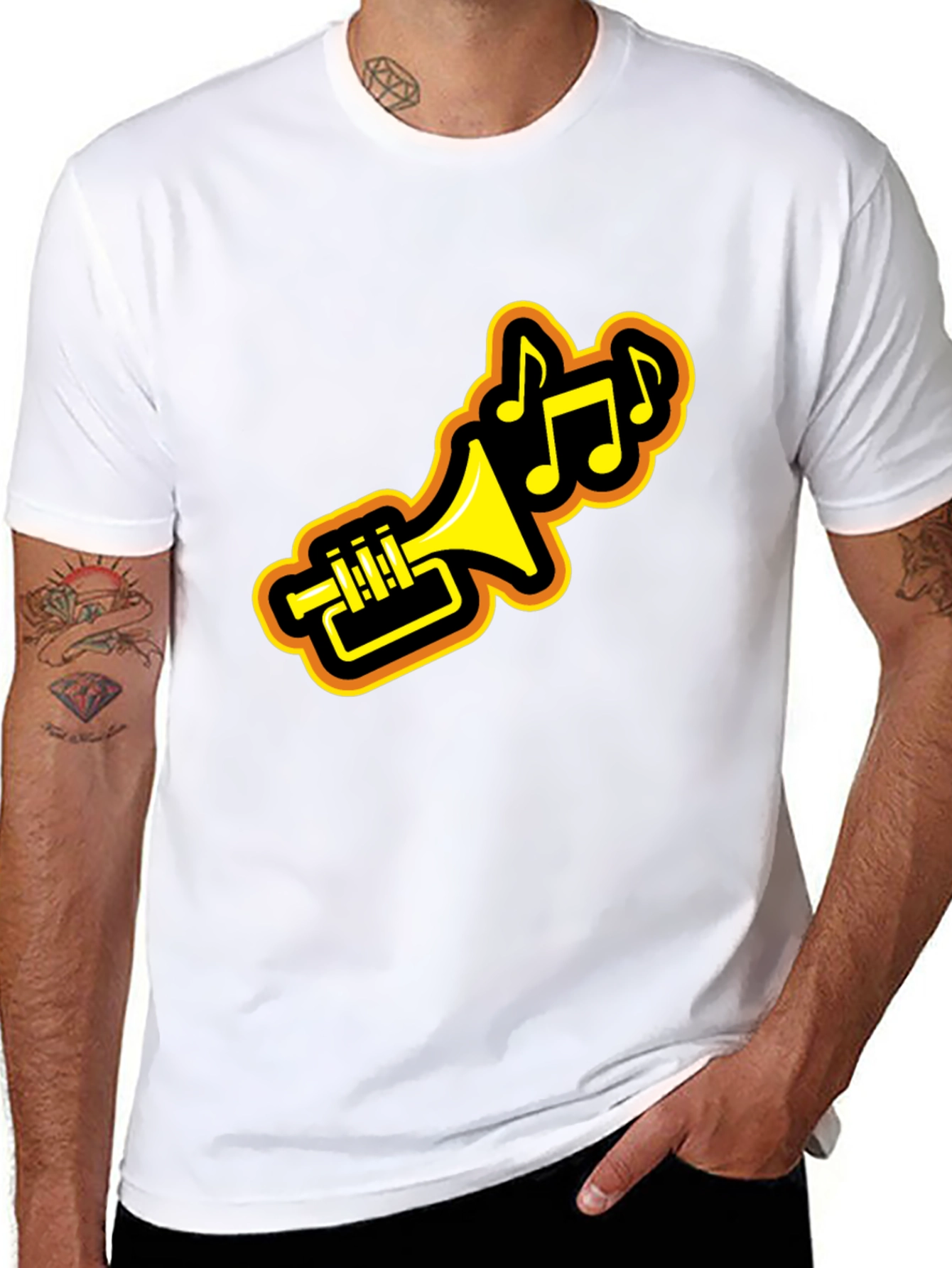 Black Trumpet Music Notes Black Graphic Tee view 8