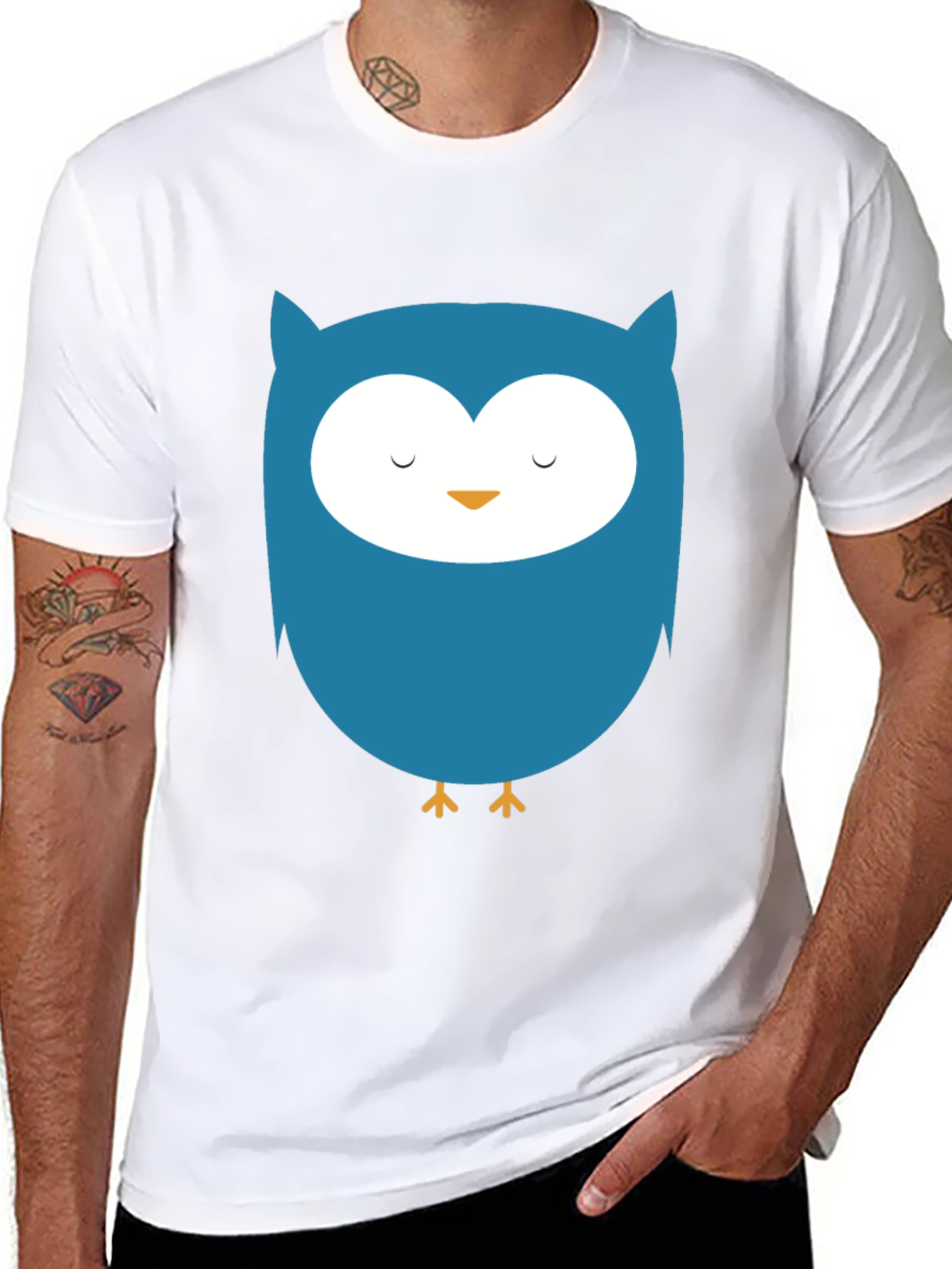 Black Cute Blue Owl Graphic Black T-Shirt view 8