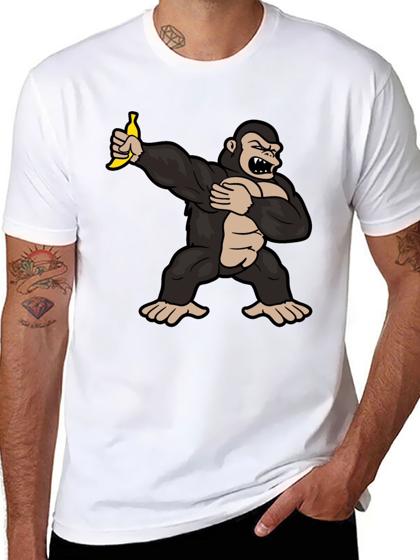 Black Funny Gorilla Dab Banana Graphic T-Shirt view 8