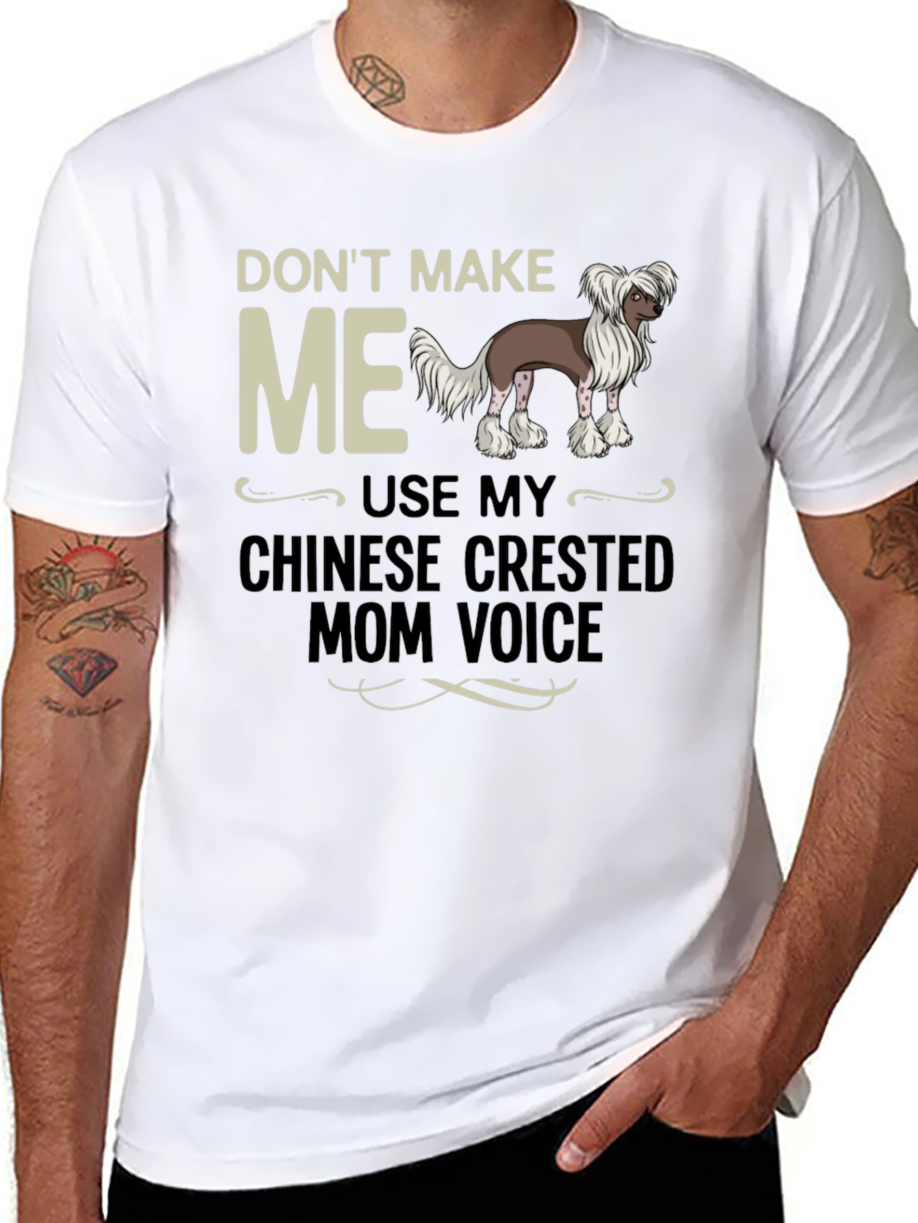 Black Chinese Crested Mom Voice T-Shirt view 8