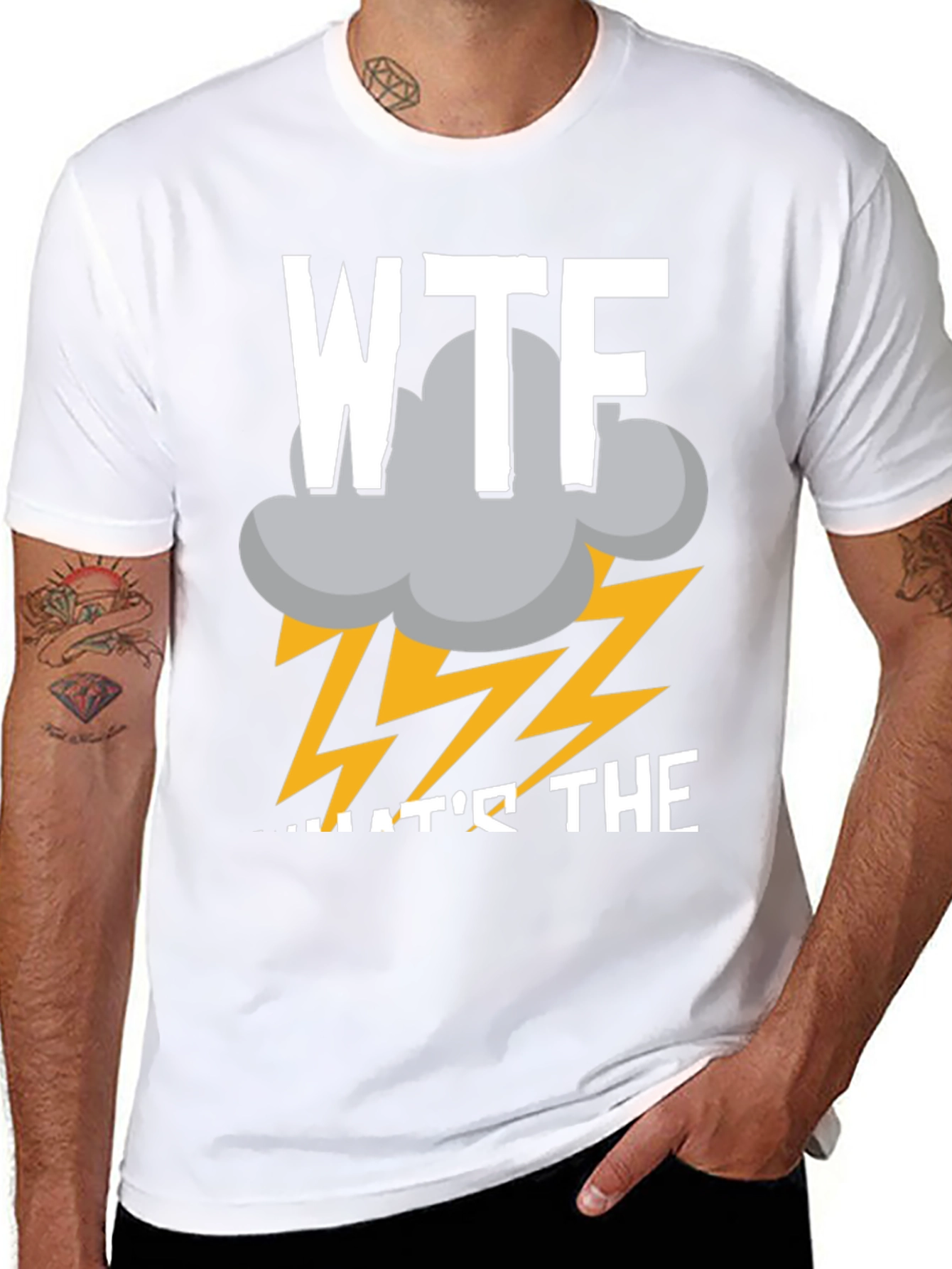Black WTF Storm Funny Men's T-Shirt view 8