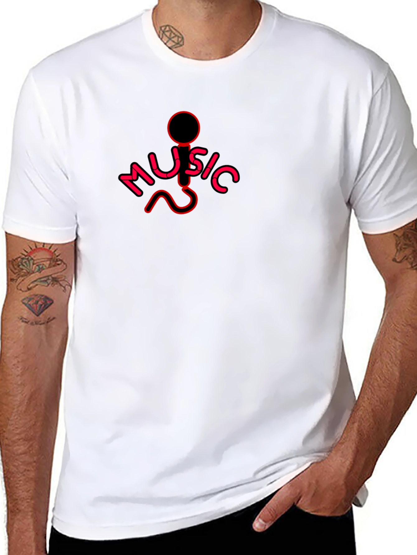 Black Music Microphone Graphic Black T-Shirt view 8