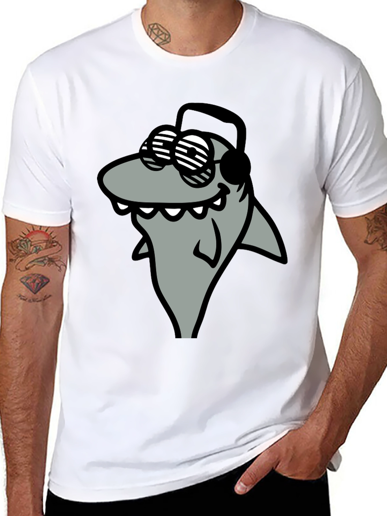 Black Shark with Shades Graphic T-Shirt - Cool and Fun view 8