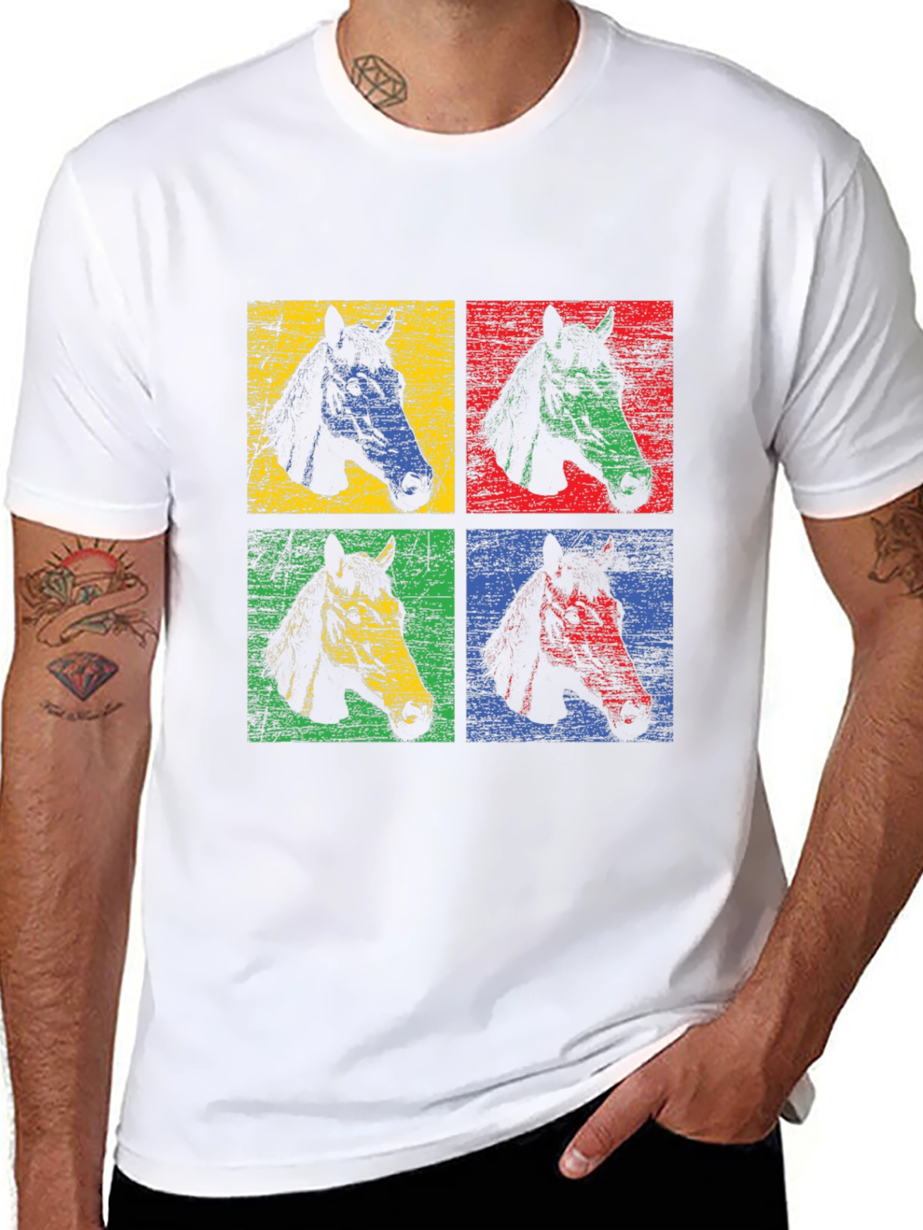 Black Pop Art Horse Tee - Colorful Graphic T-Shirt view 8