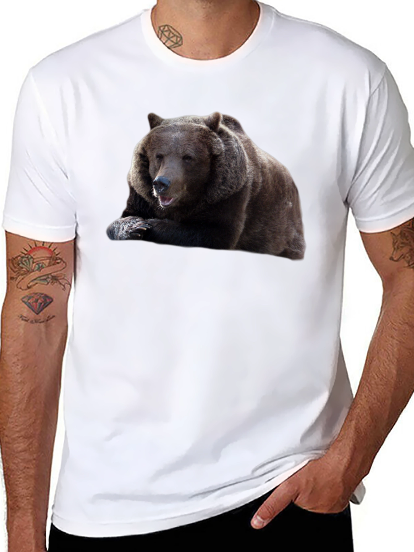 Black Bear Graphic Tee - Men's Black Cotton T-Shirt view 8