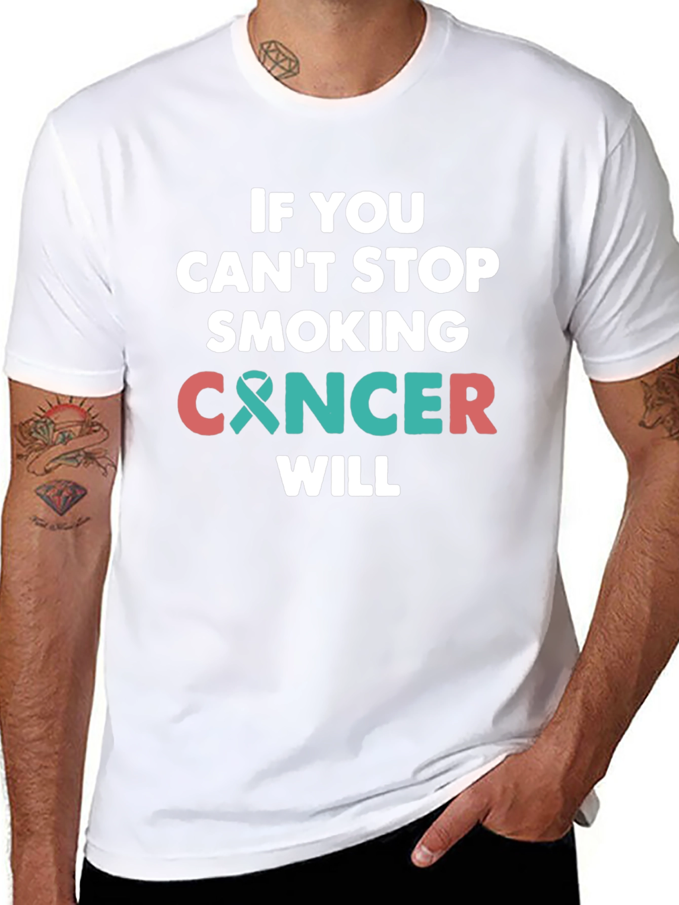 Black Stop Smoking Cancer Awareness T-Shirt view 8