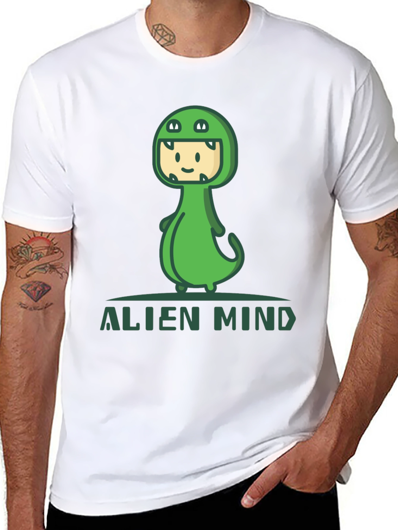 Black Alien Mind Dino Costume Graphic Tee view 8