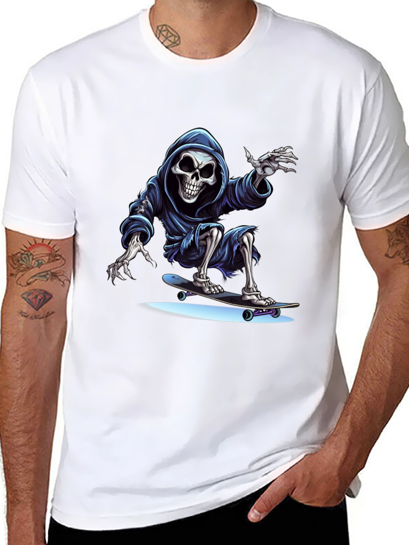 Black Skateboarding Grim Reaper Graphic Tee - Cool Skeleton Shirt view 8