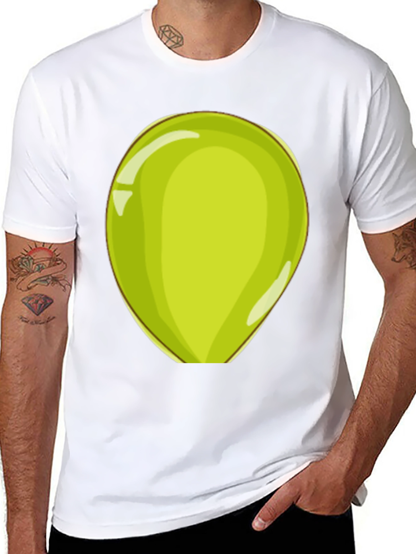 Black Fun Cartoon Green Egg Men's T-Shirt view 8