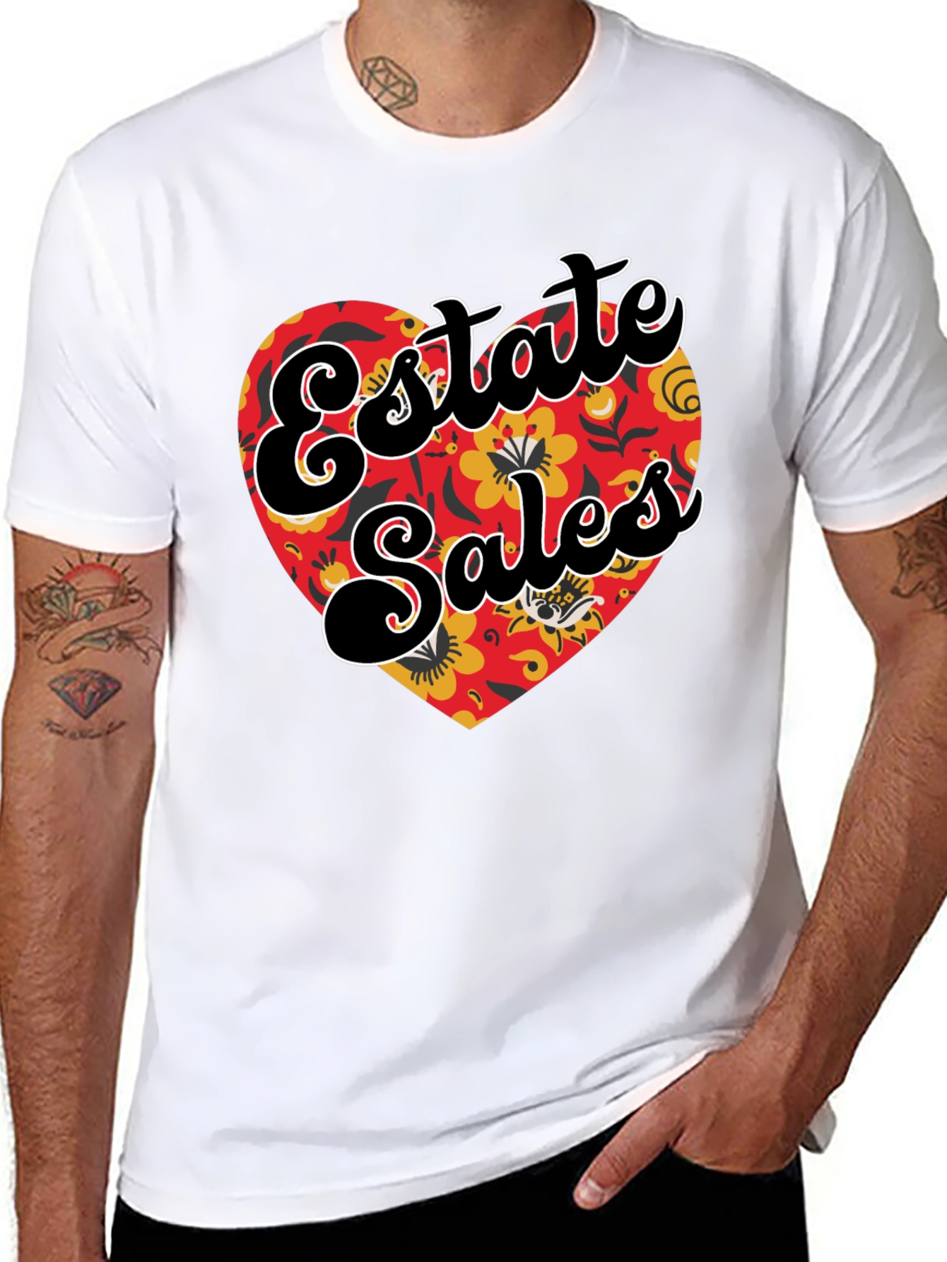 Black Estate Sales Floral Heart Graphic T-Shirt view 8