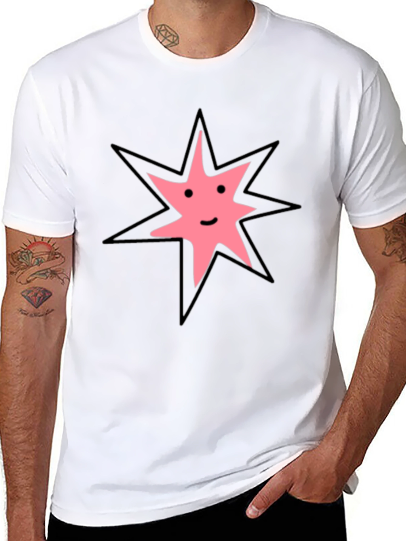 Black Black T-Shirt with Smiling Star Graphic view 8