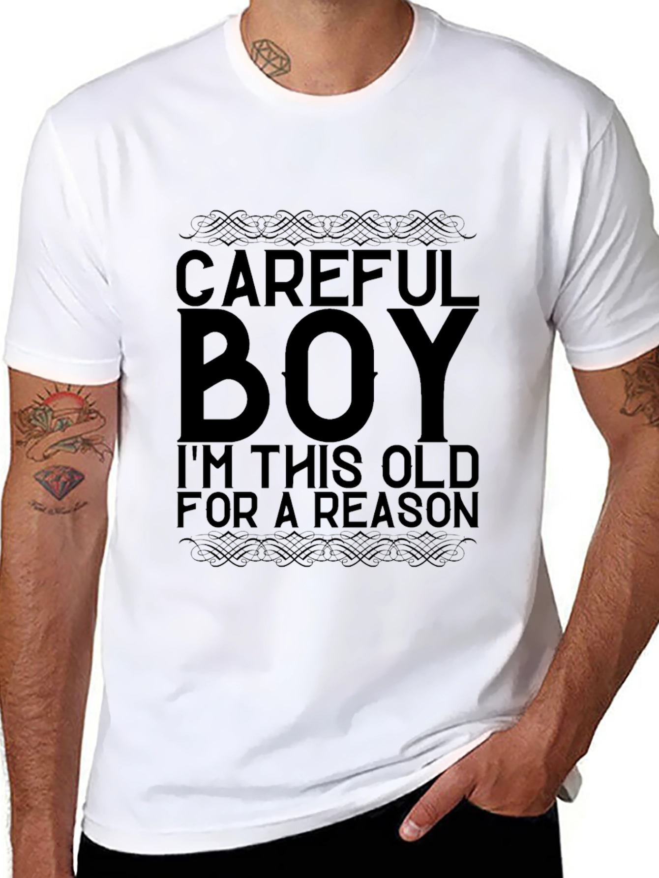 Black Careful Boy - Funny Sarcastic Men's Black T-Shirt view 8