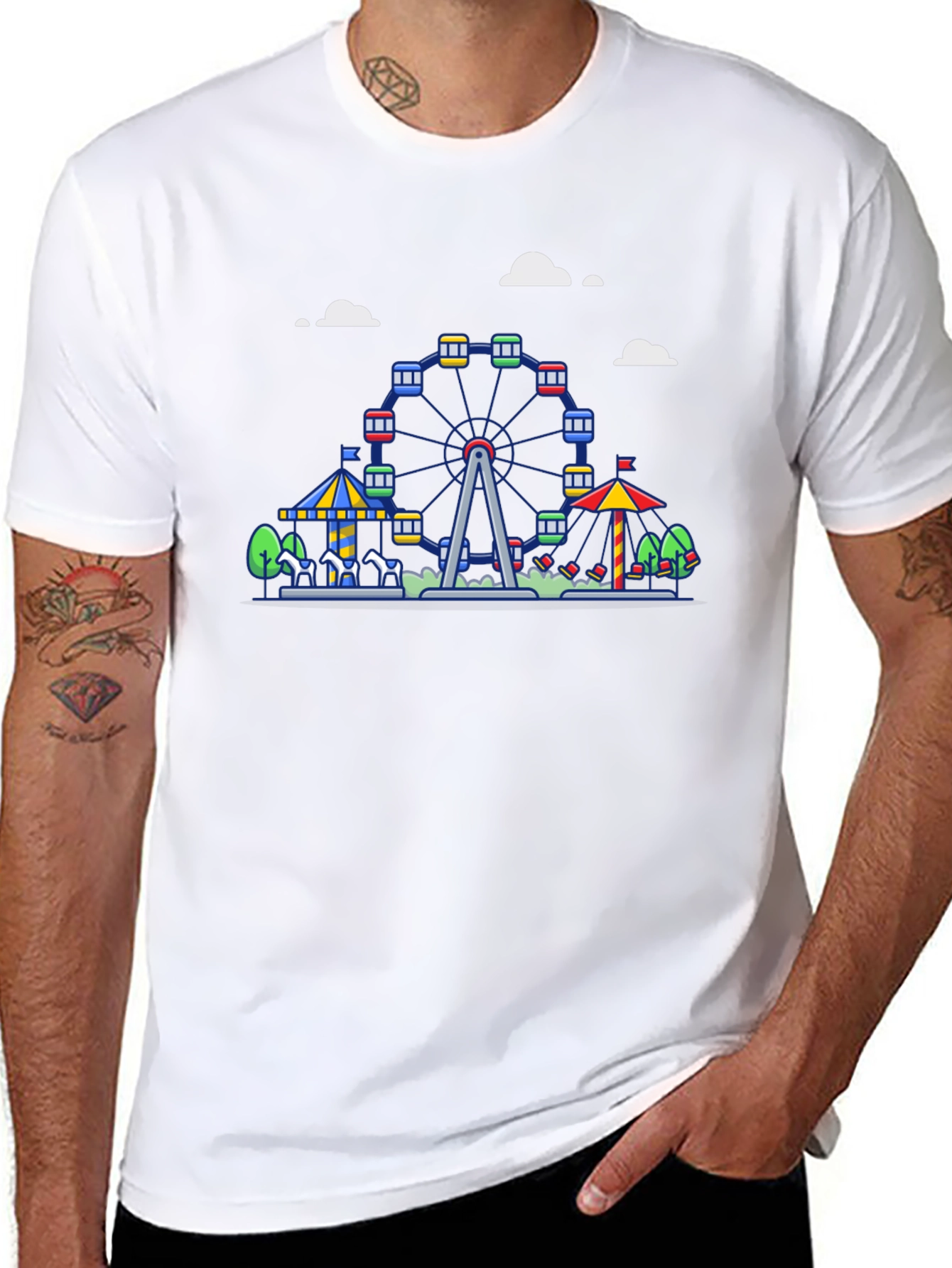 Black Carnival Ferris Wheel Graphic Tee - Black Cotton Shirt view 8