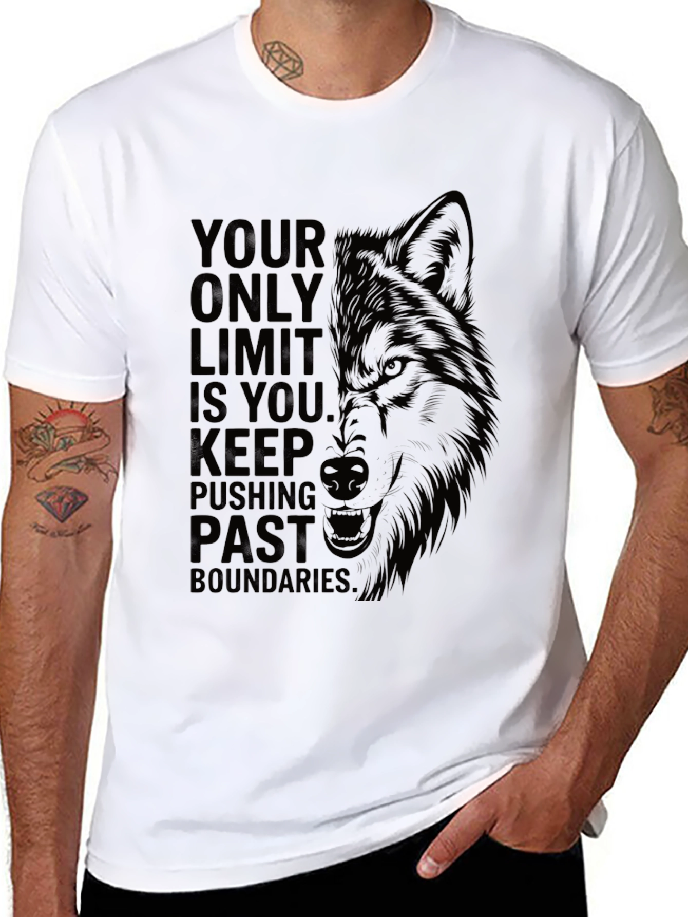 Black Motivational Wolf Graphic T-Shirt view 8