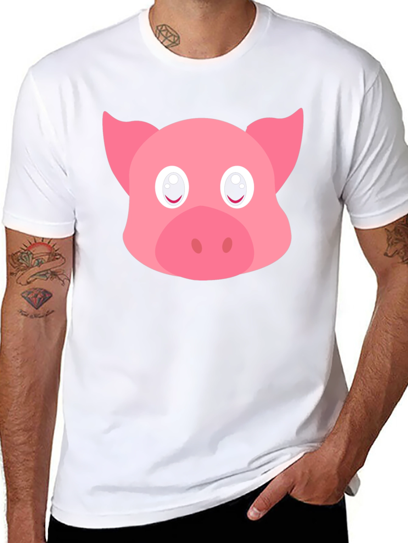 Black Cute Pig Face Graphic Black T-Shirt view 8