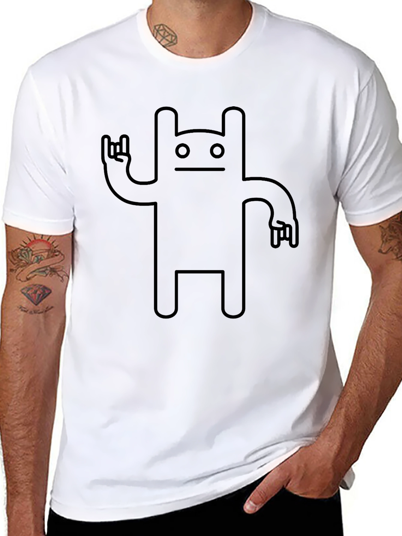 Black Cool Graphic T-Shirt - Rock On Robot Design view 8