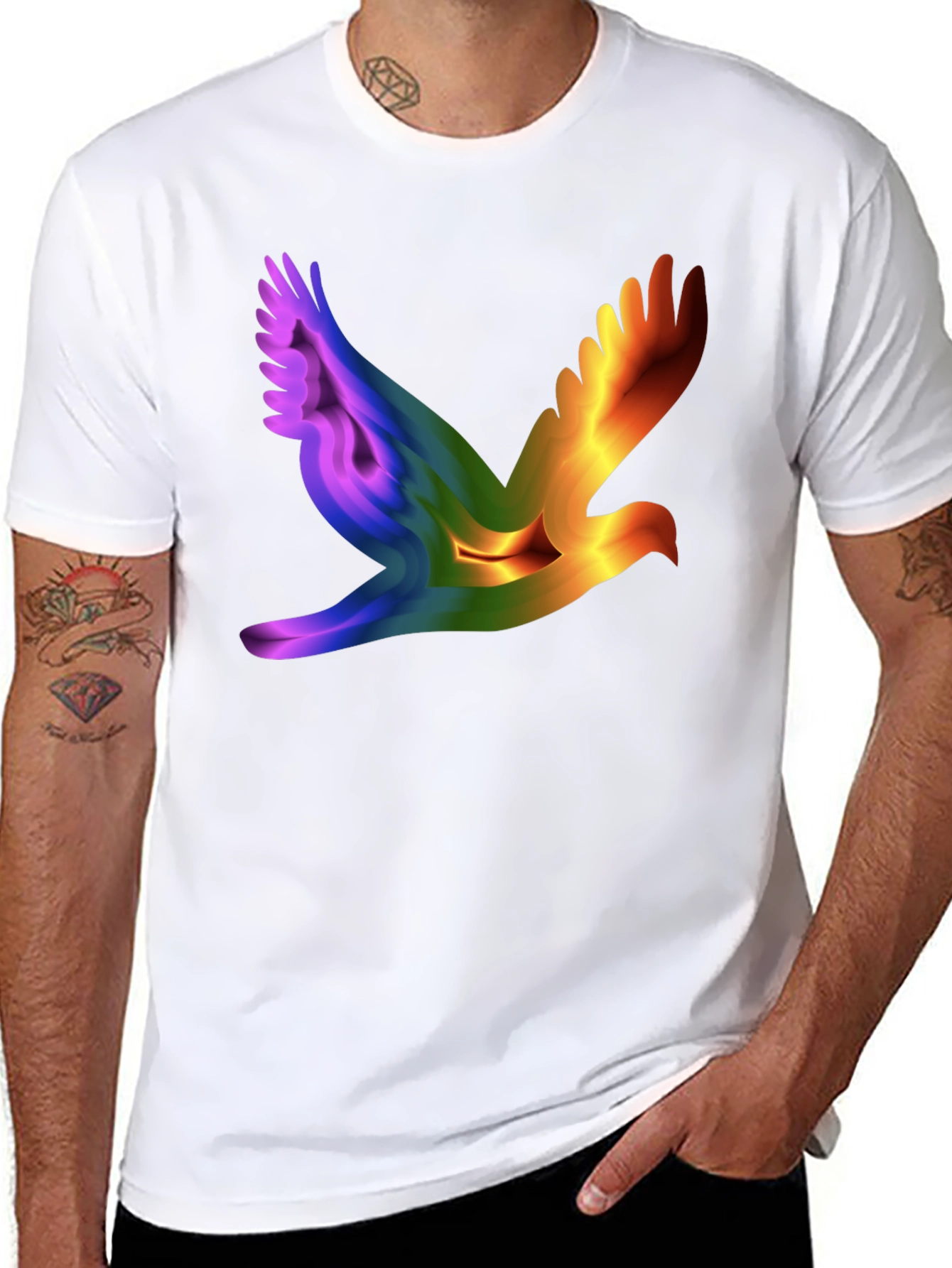 Black Rainbow Dove Graphic Black T-Shirt view 8