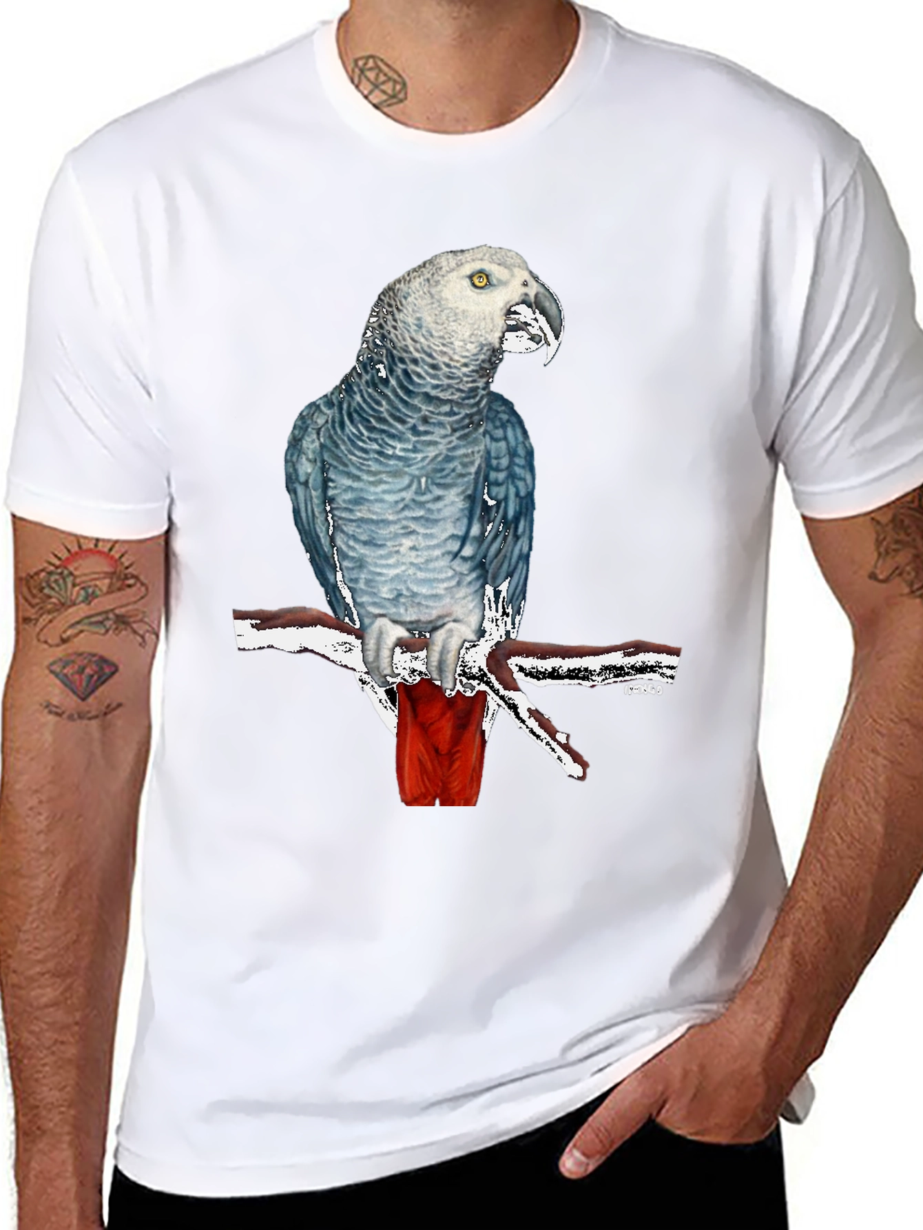 Black African Grey Parrot Graphic T-Shirt - Unisex Black Tee view 8