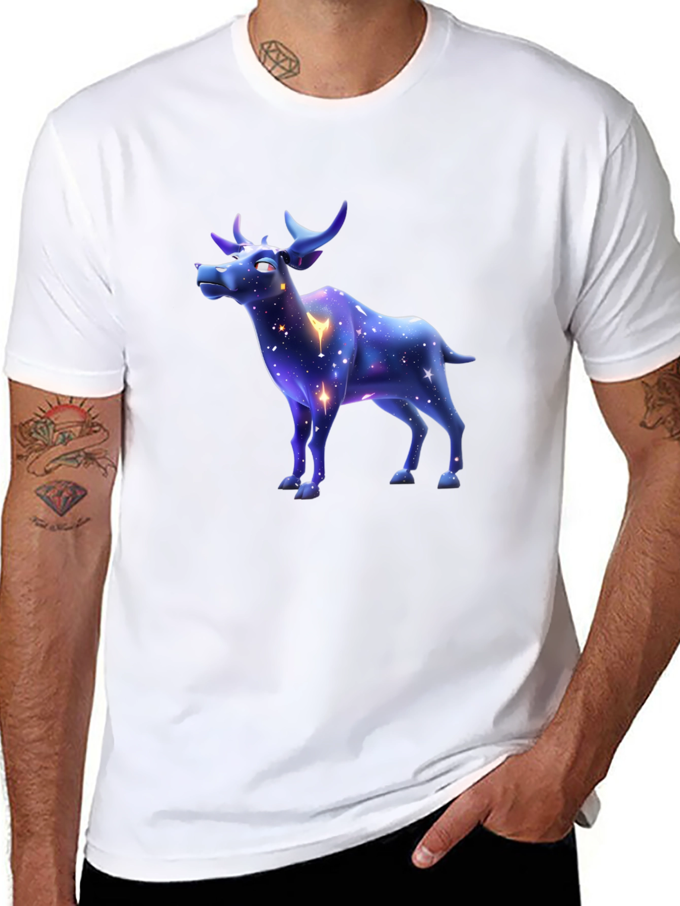 Black Galaxy Deer Graphic Tee - Stylish Men's Black T-Shirt view 8