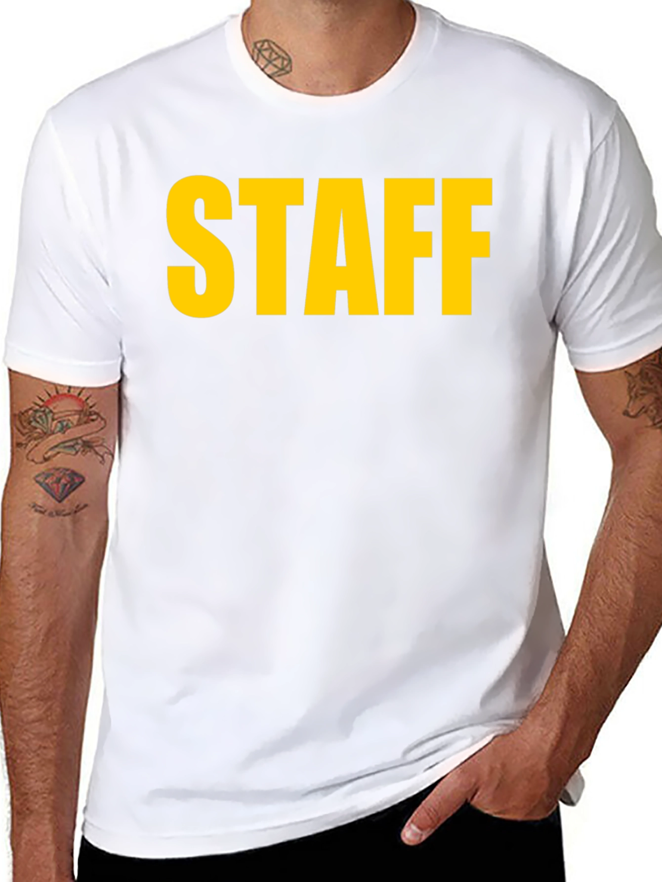 Black Staff Black T-Shirt - Bold Yellow Text view 8