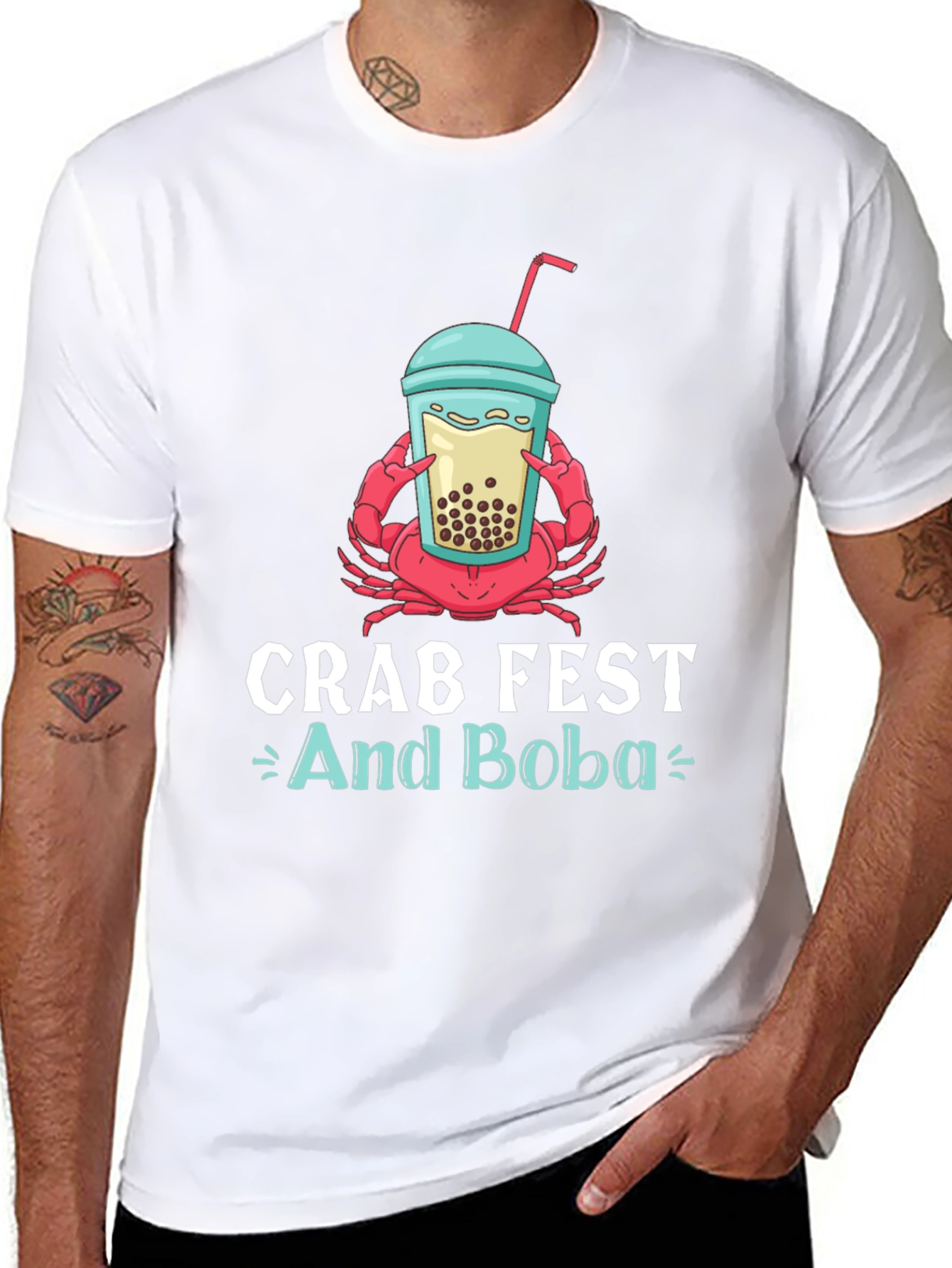 Black Crab Fest and Boba Graphic T-Shirt view 8