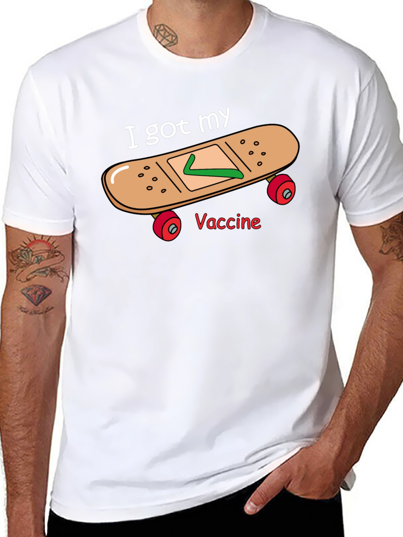 Black I Got My Vaccine Skateboard T-Shirt view 8