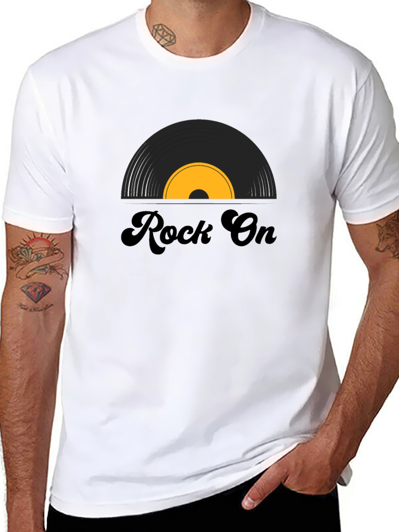 Black Rock On Vinyl Record Graphic Tee - Black view 8