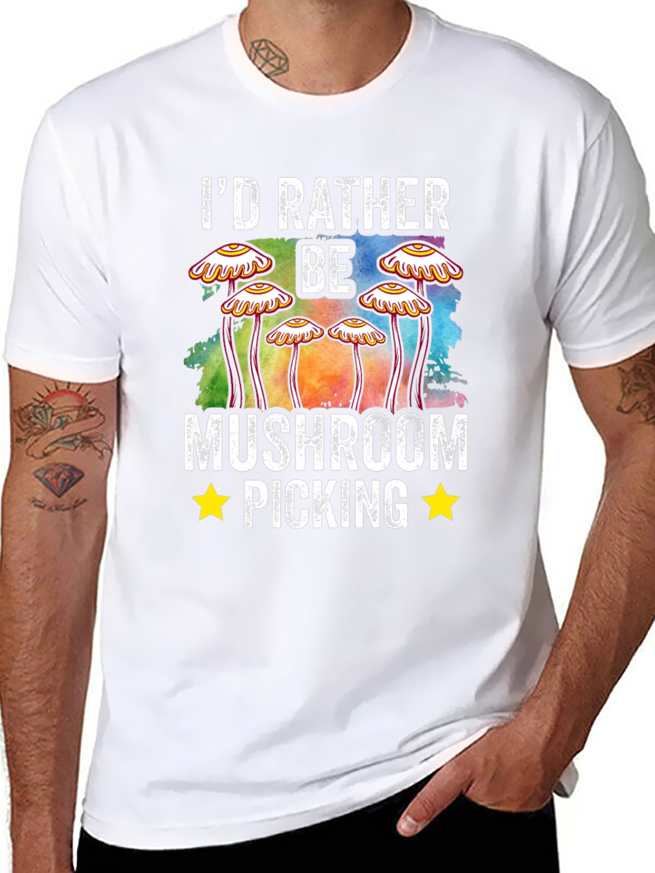 Black Mushroom Picking Graphic T-Shirt view 8