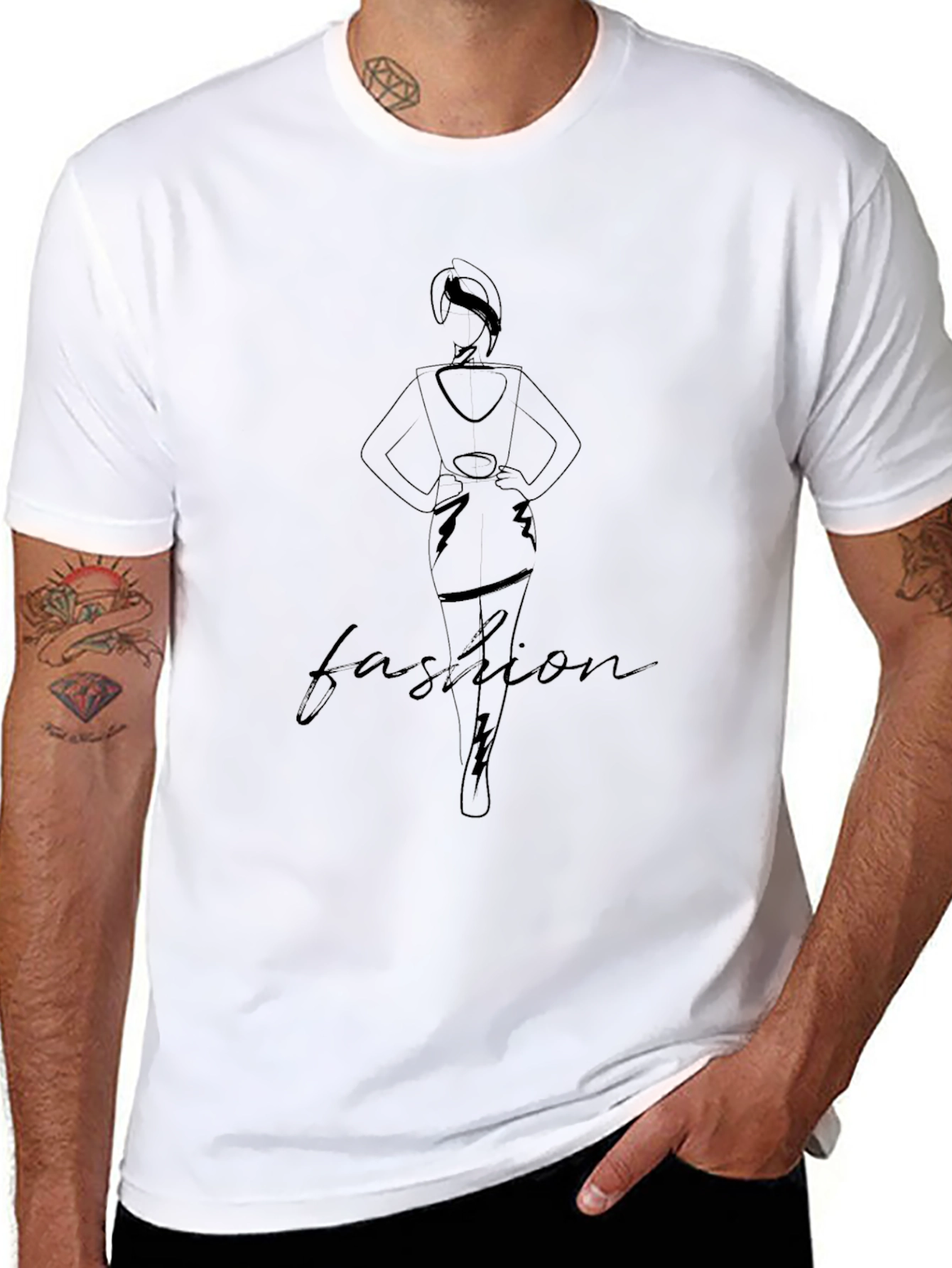 Black Fashion Graphic Print Crew Neck Tee - Stylish Unisex Top view 8