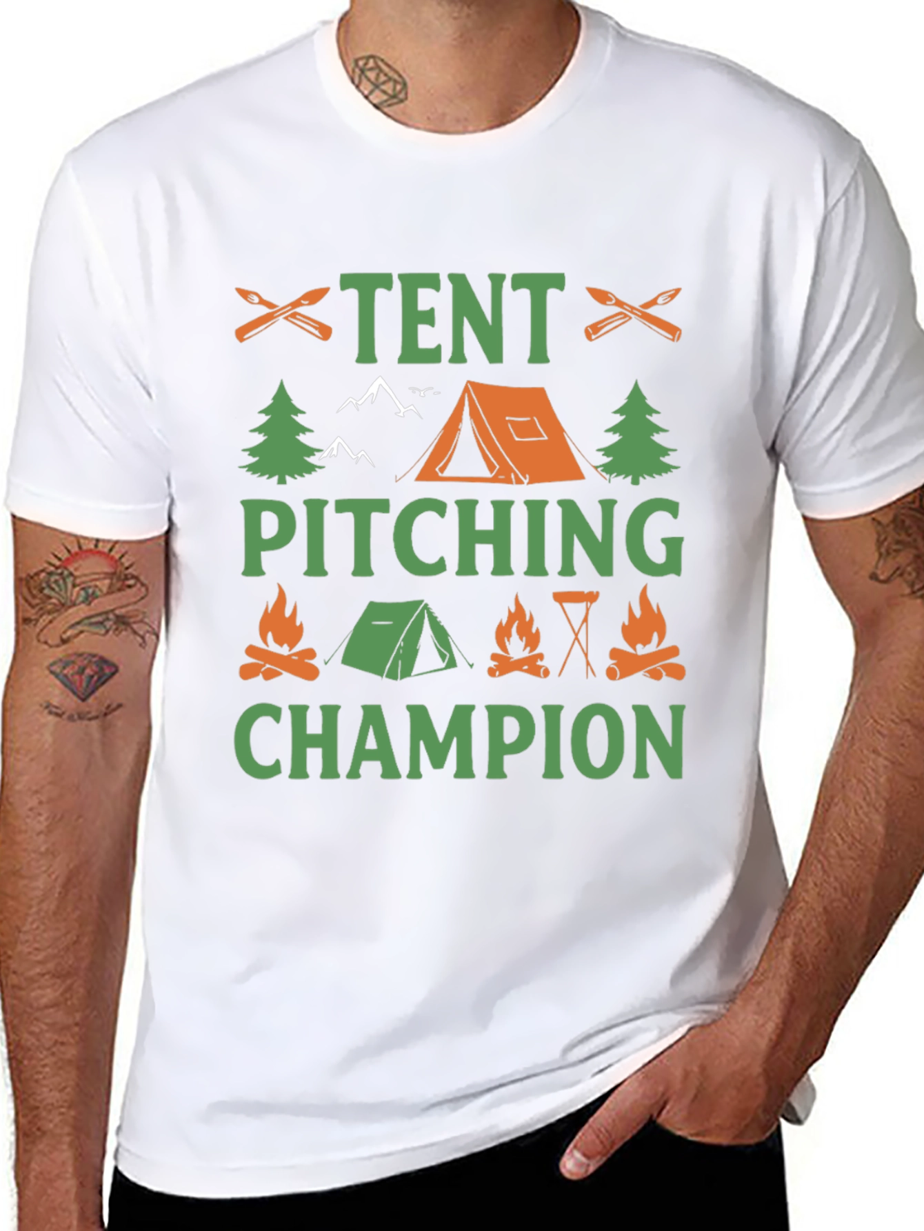 Black Tent Pitching Champion Camping T-Shirt view 8