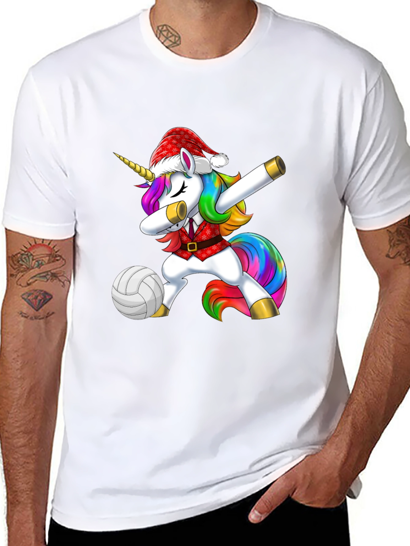 Black Unicorn Dabbing Volleyball Christmas Tee view 8