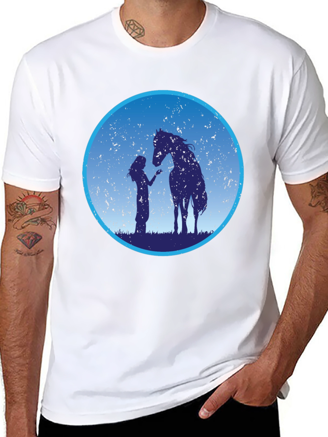 Black Horse & Girl Graphic Tee - Silhouette Design view 8