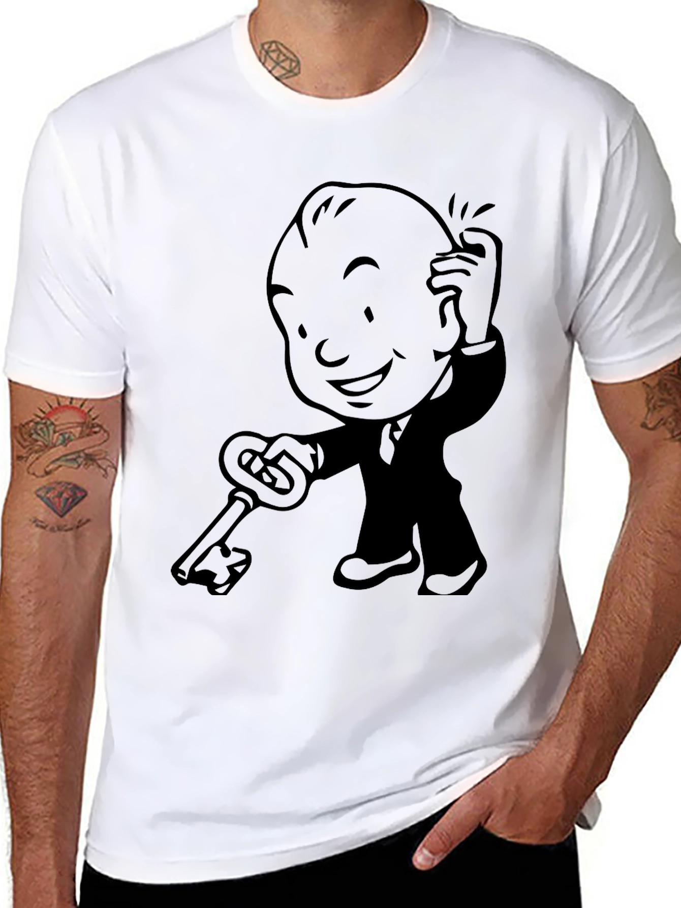 Black Retro Cartoon Key Black T-Shirt view 8