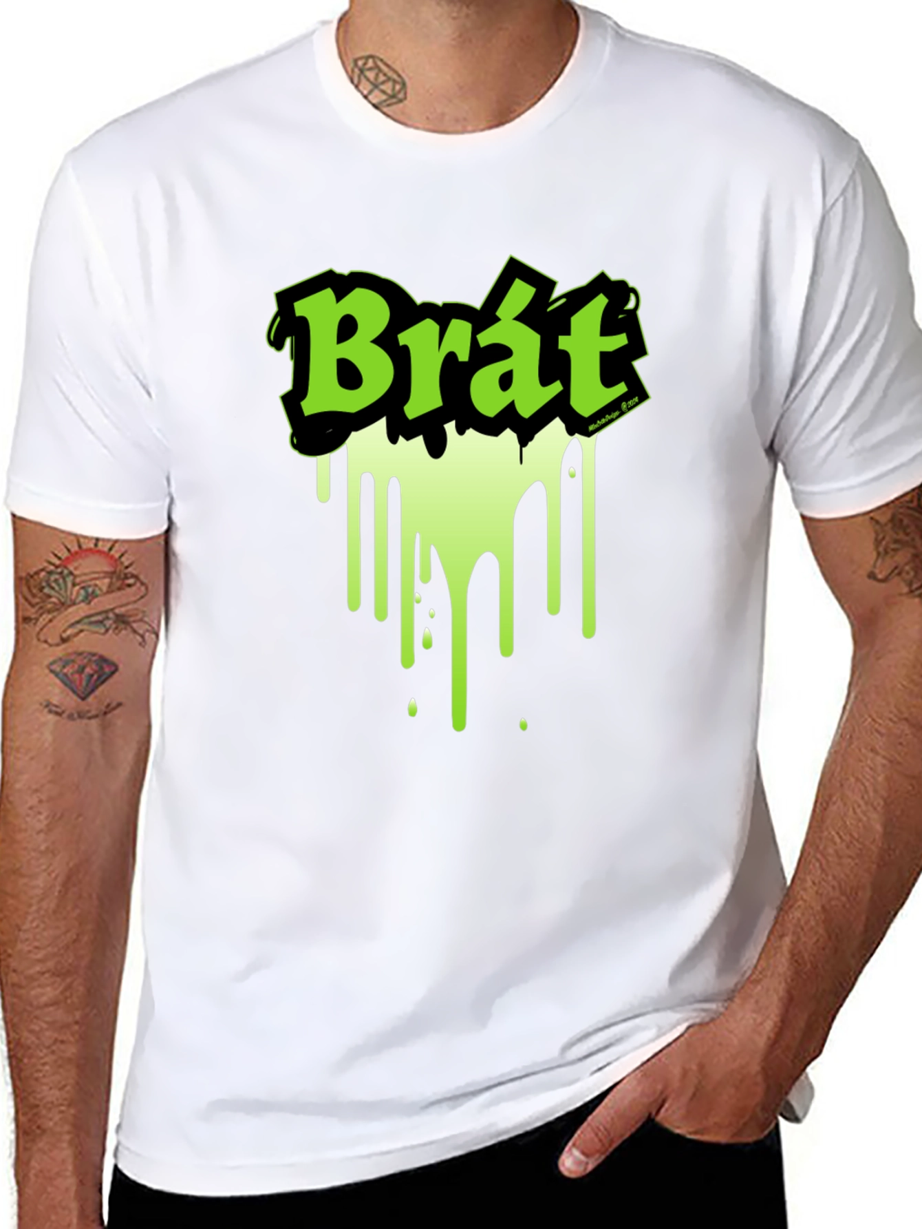 Black Brat Graphic Tee - Black T-Shirt with Neon Green Design view 8