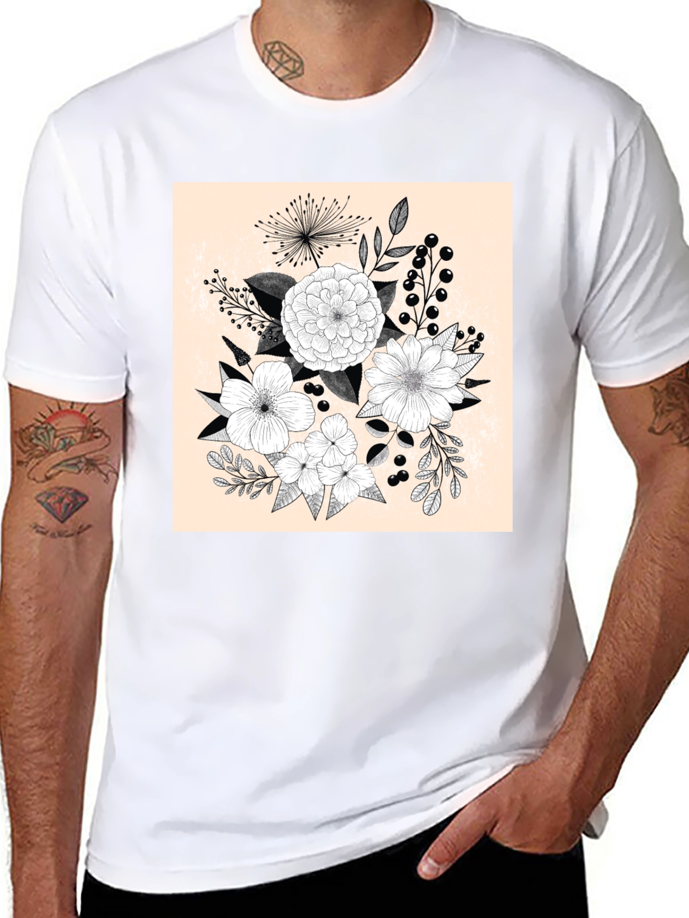 Black Floral Graphic Print Black T-Shirt view 8