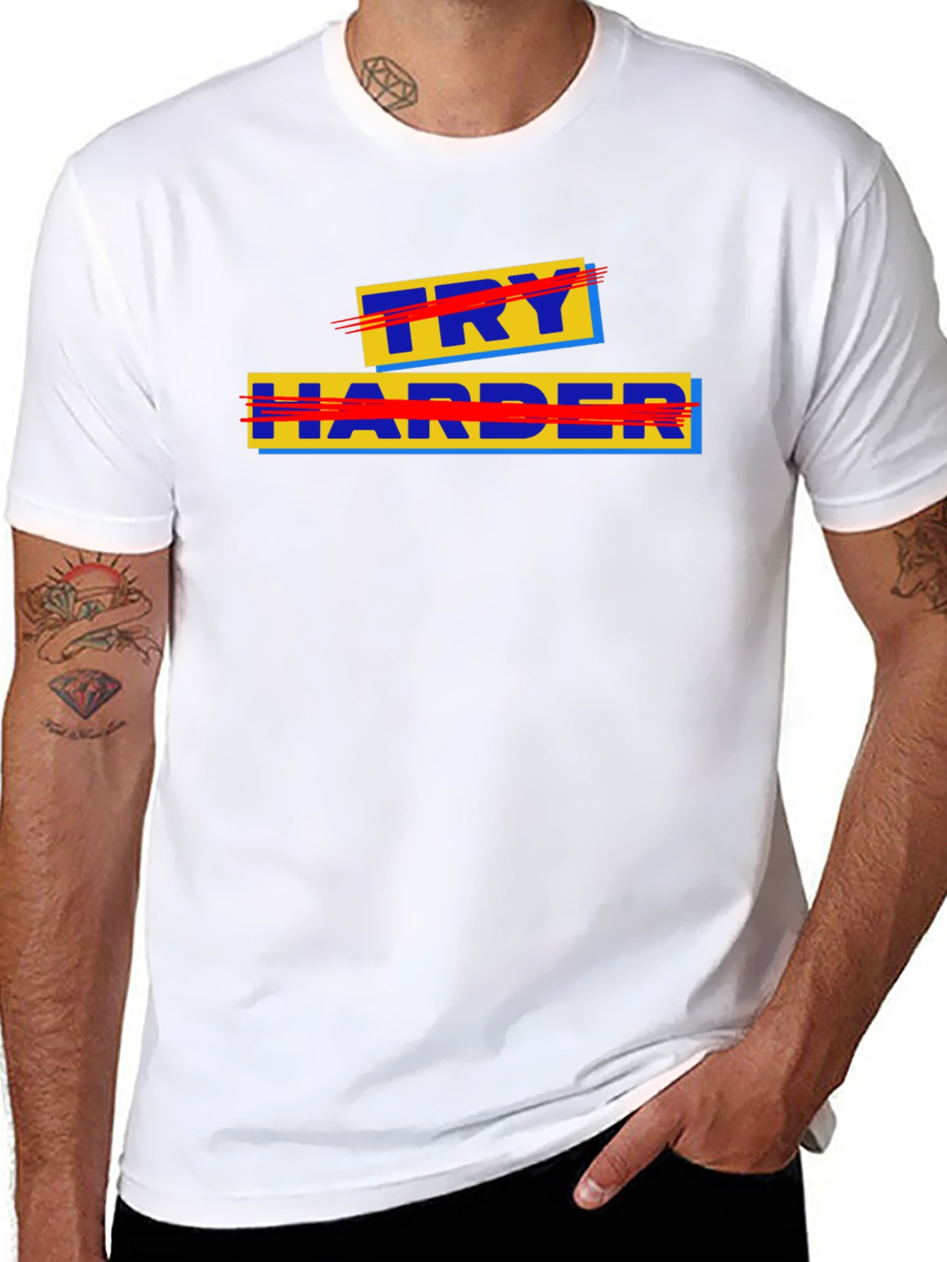 Black Try Harder Graphic Tee - Motivational T-Shirt view 8
