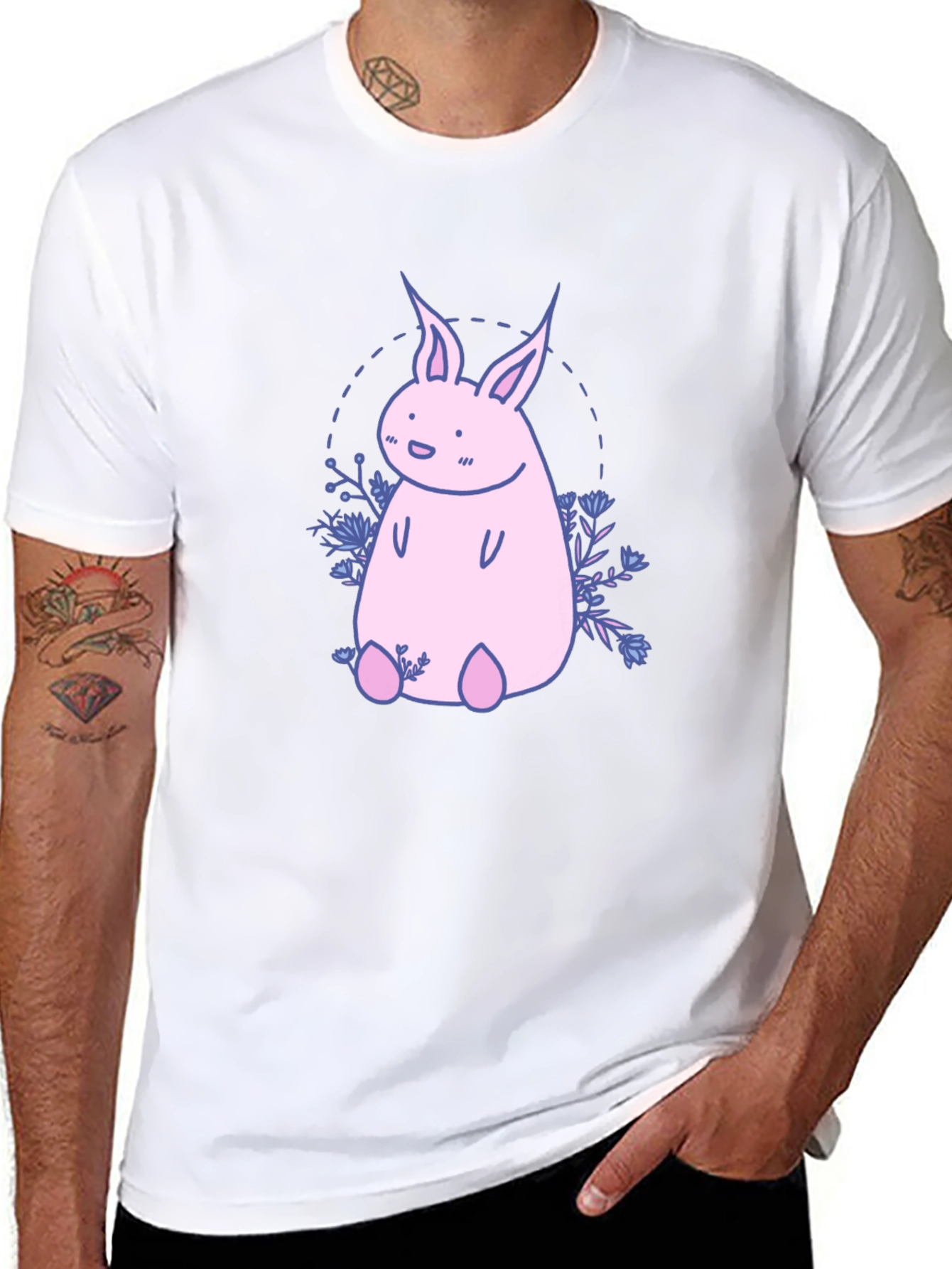 Black Cute Pink Bunny Graphic T-Shirt view 8