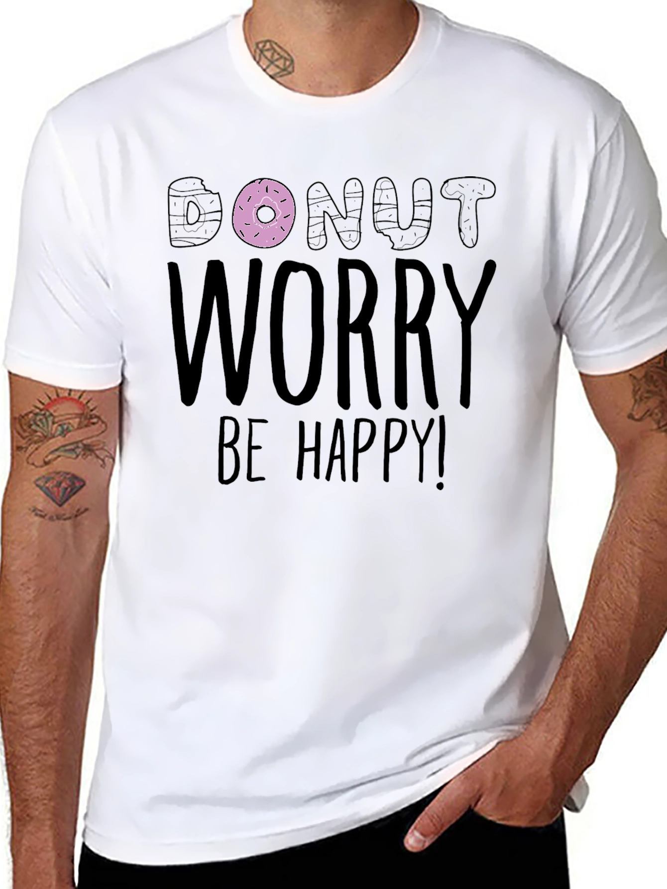 Black Donut Worry Be Happy Graphic Tee view 8