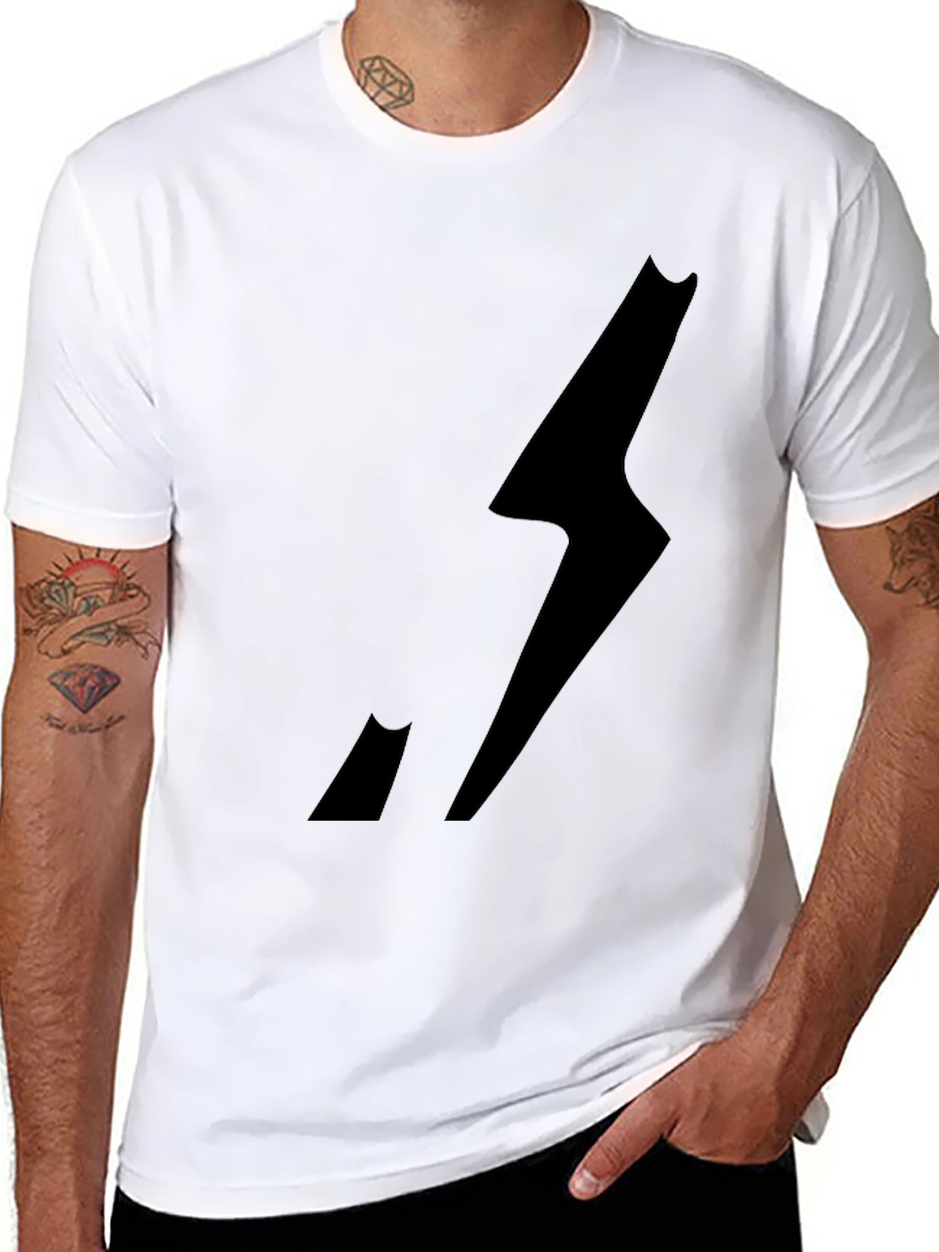 Black Men's Black Graphic Tee - Lightning Bolt Design view 8