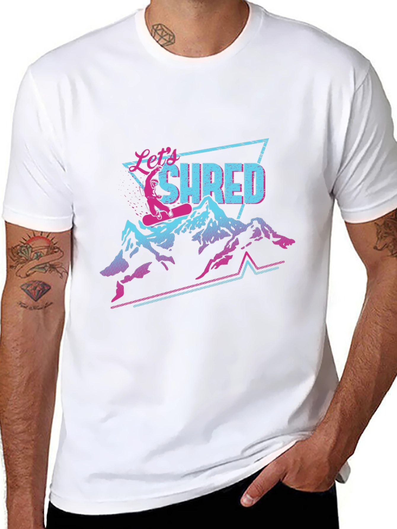 Black Let's Shred T-Shirt Retro Snowboard Design view 8