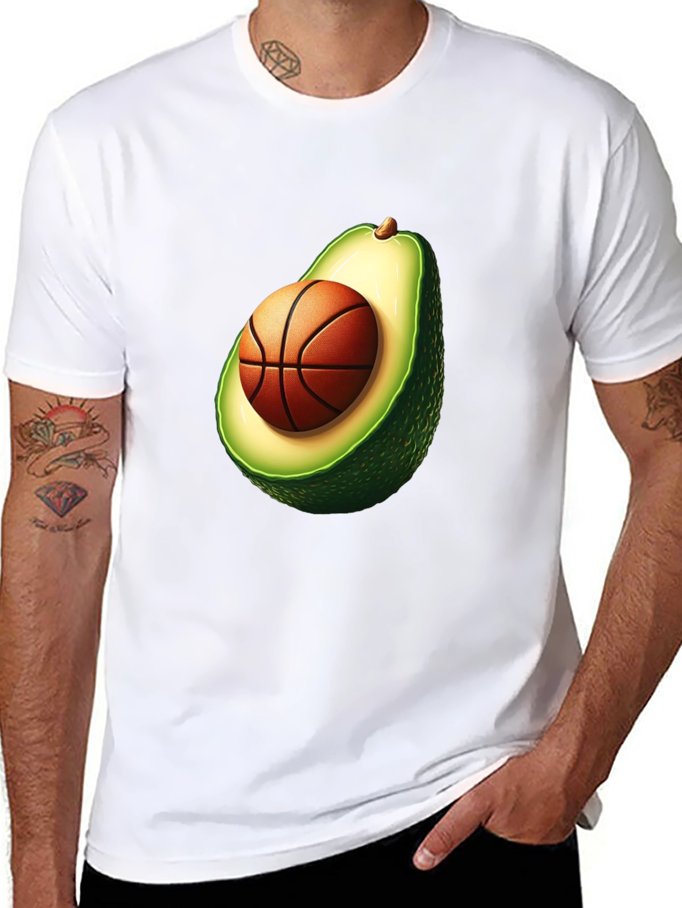 Black Avocado Basketball Graphic Tee - Unique Men's T-Shirt view 8