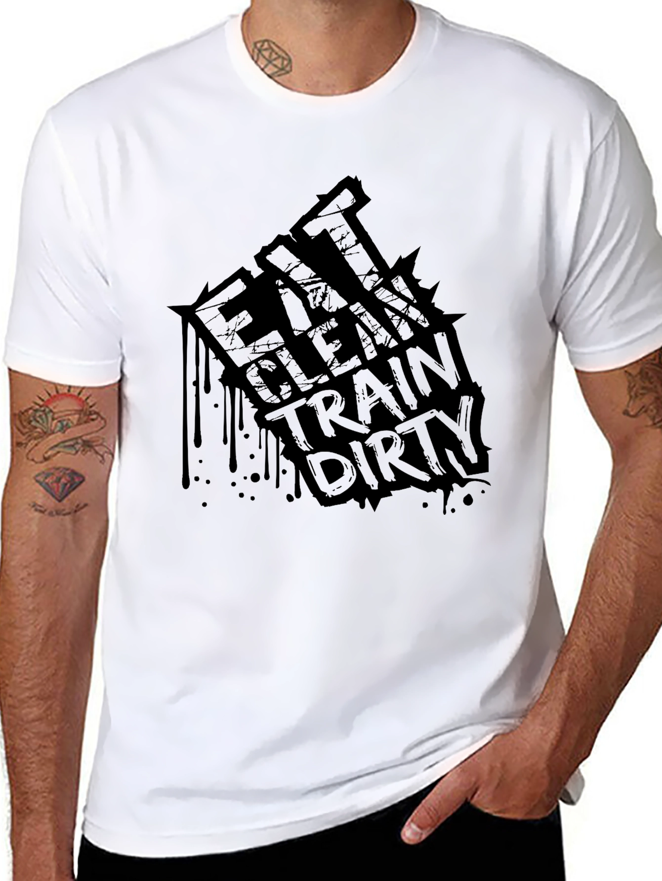 Black Eat Clean Train Dirty Graphic Tee view 8