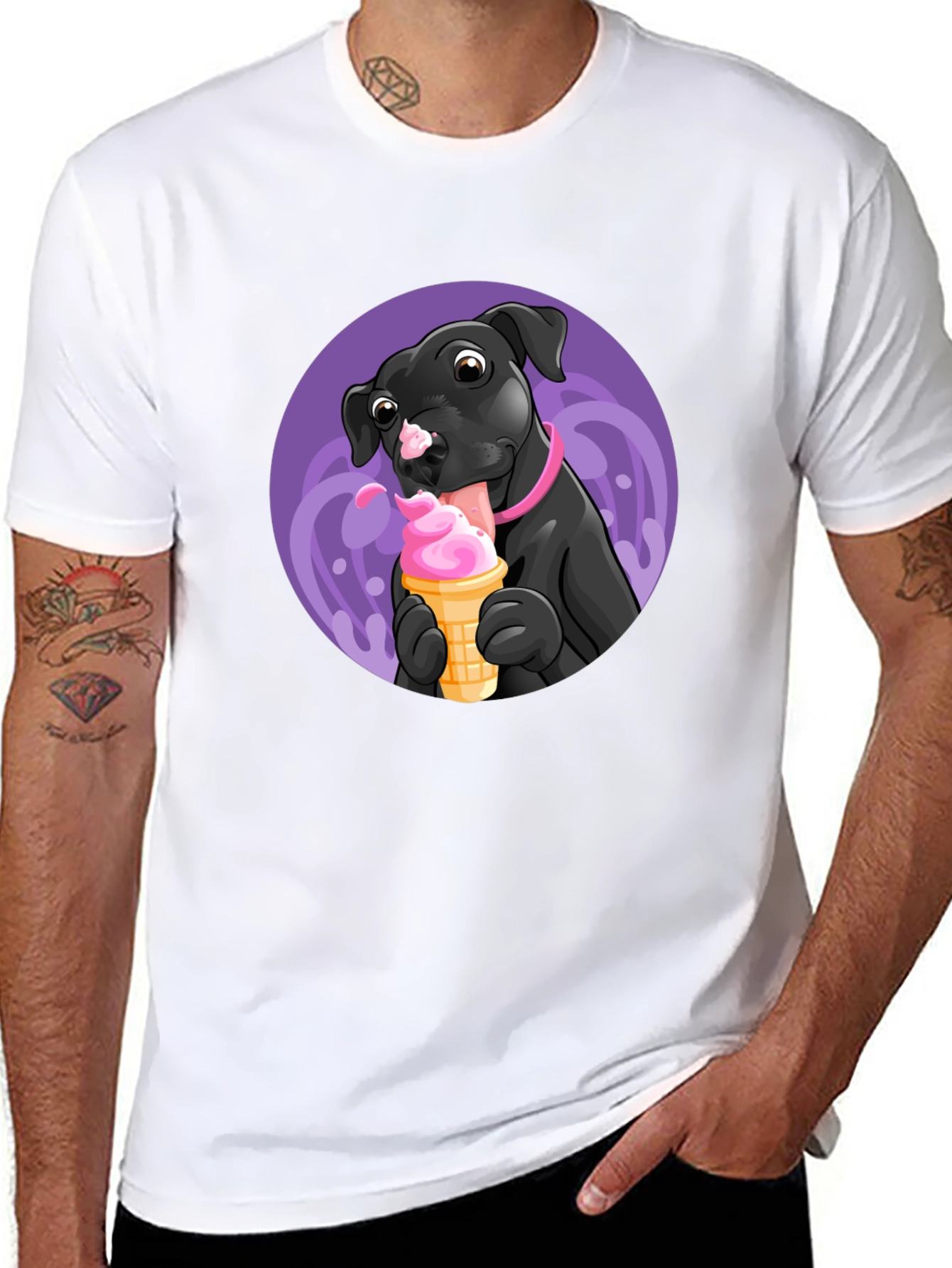 Black Dog Eating Ice Cream Graphic Tee - Black view 8